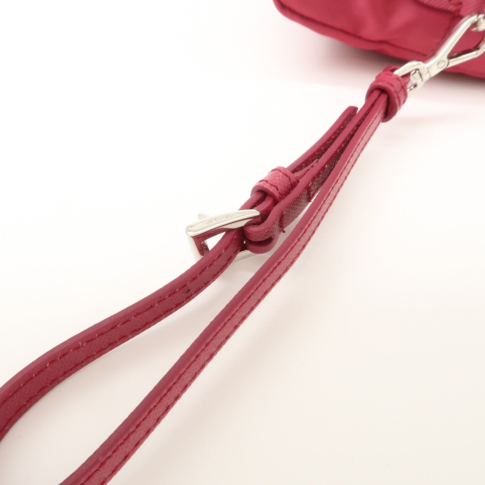PRADA Triangle Logo Nylon Leather Pouch Pink 1NE693 Used