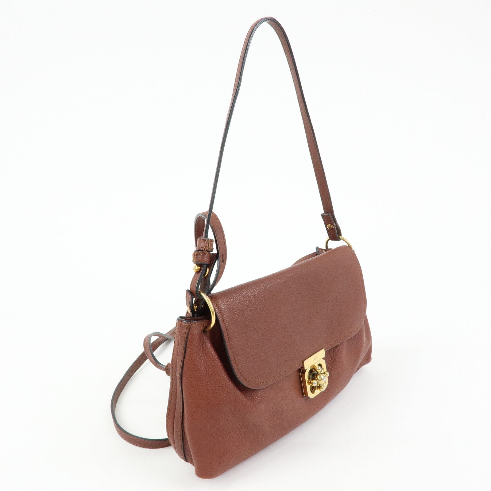 Chloe Elsie Leather 2Way Bag Shoulder Bag Hand Bag Brown