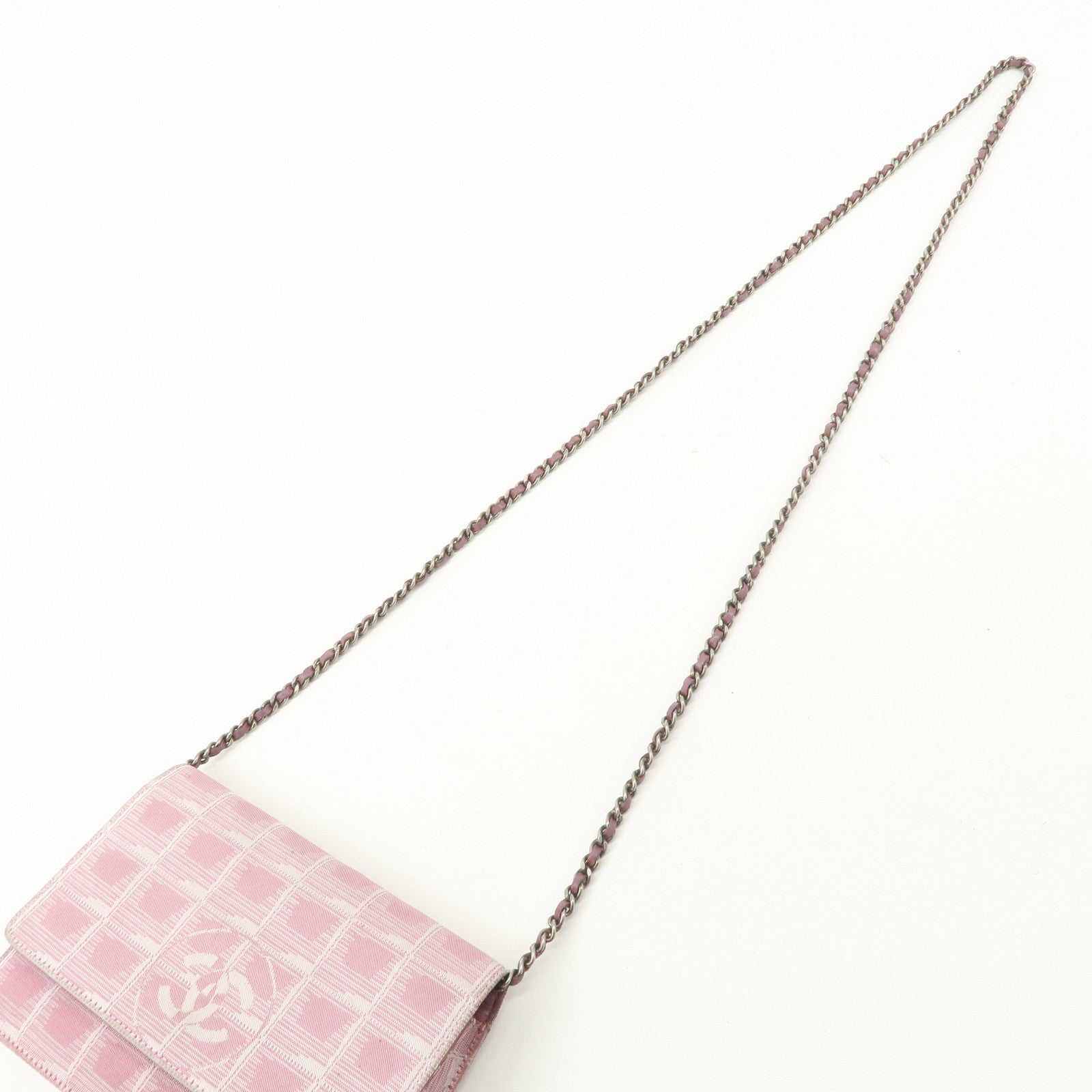 CHANEL New Travel Line Nylon Jacquard Chain Wallet Shoulder Bag 6535288 Used