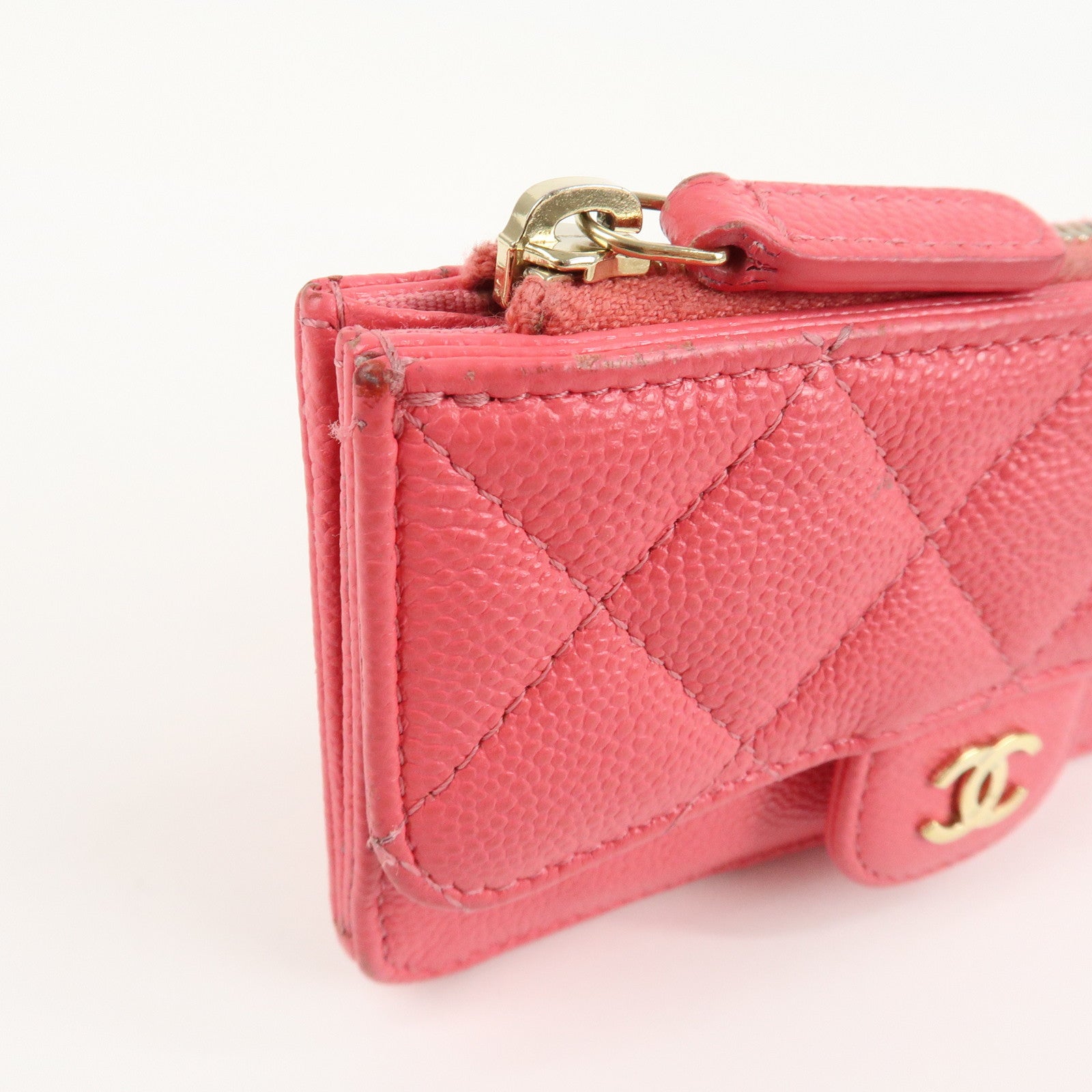 CHANEL Matelasse Caviarskin Card Case Coin Case Pink AP2570 Used