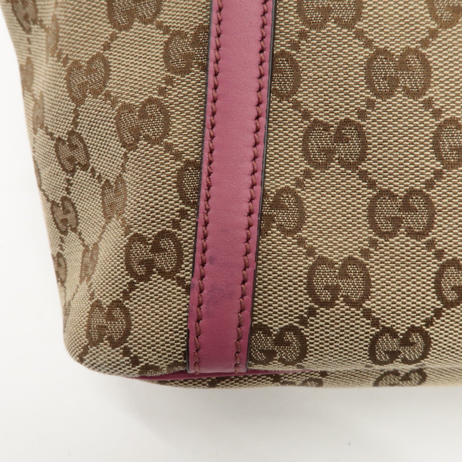 GUCCI GG Canvas Leather 2way Tote Bag Hand Bag Beige Pink 388929 Used