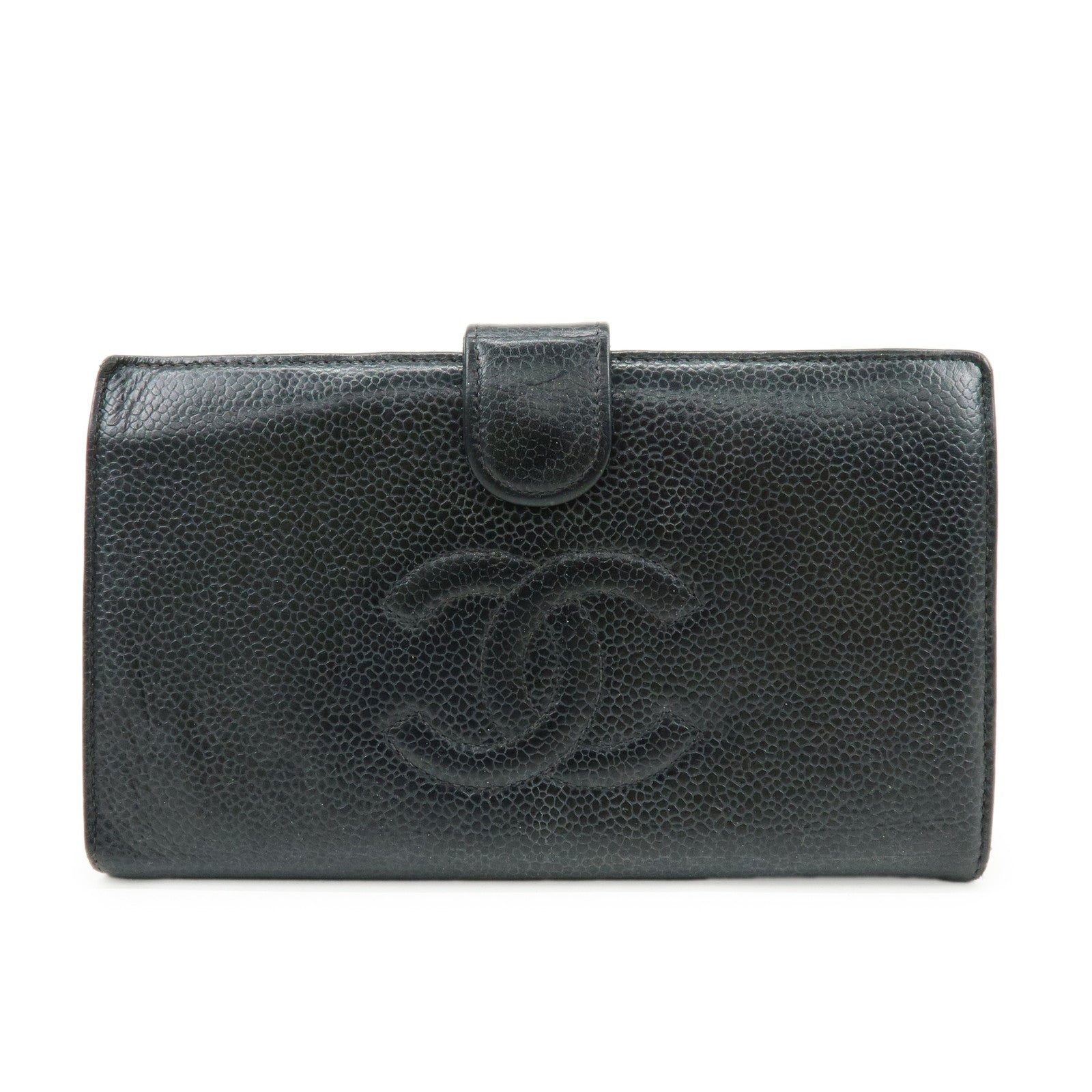 CHANEL COCO Mark Cavierskin Long Wallet Black
