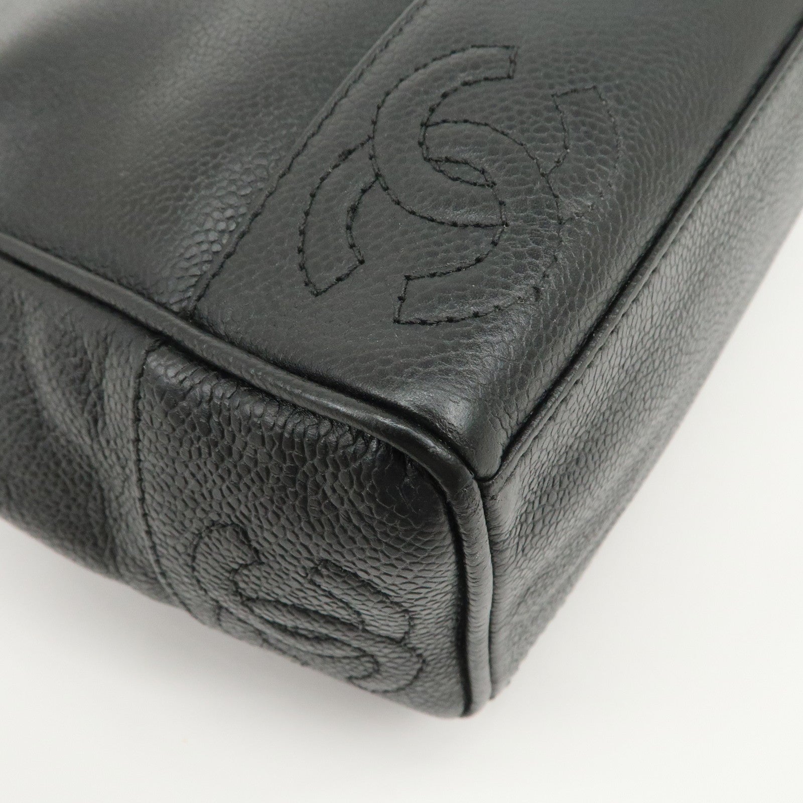 CHANEL Triple COCO Mark Caviarskin Chain Shoulder Bag Black