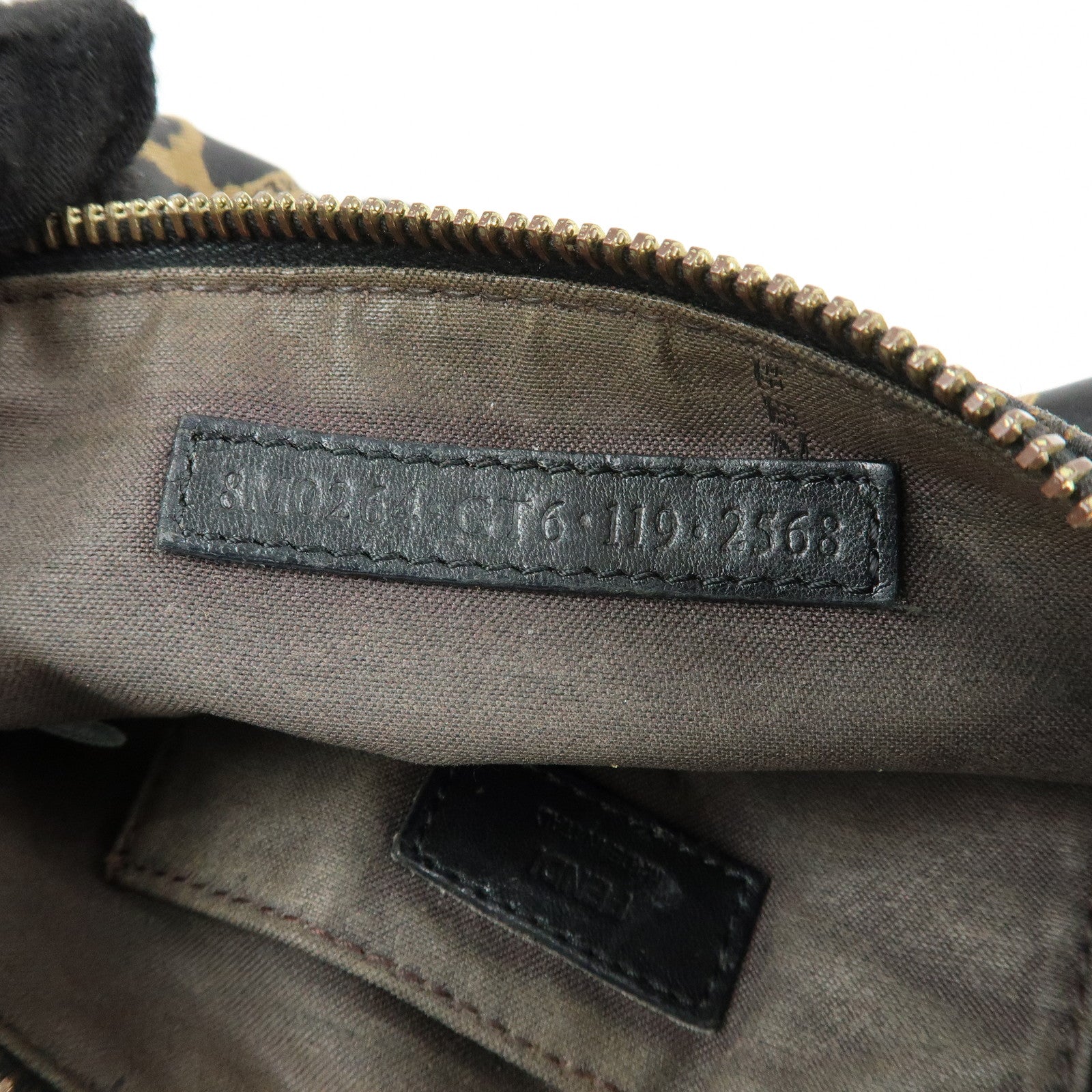 FENDI Canvas Leather Leopard Chain Hand Bag Brown Black 8M0264