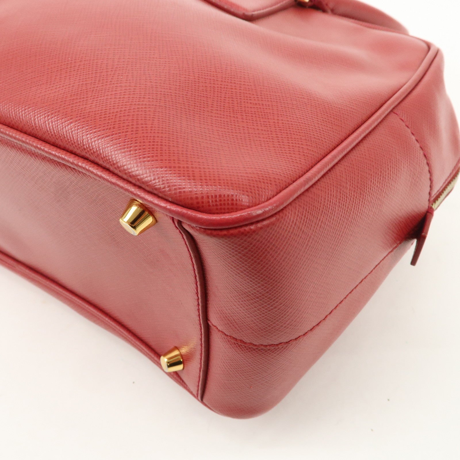 PRADA Triangle Logo Saffiano Leather Boston Bag Hand Bag Red BL0095 Used