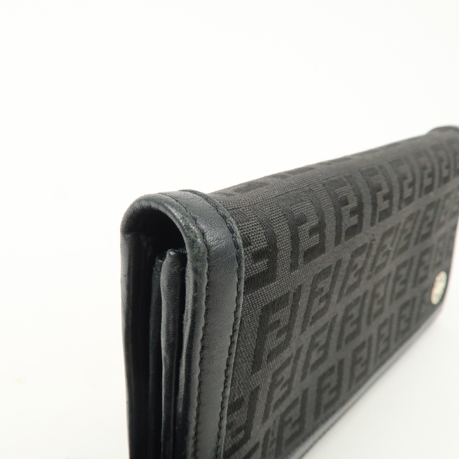 FENDI Zucchino Canvas Leather Bi-fold Long Wallet Black 8M0000 Used