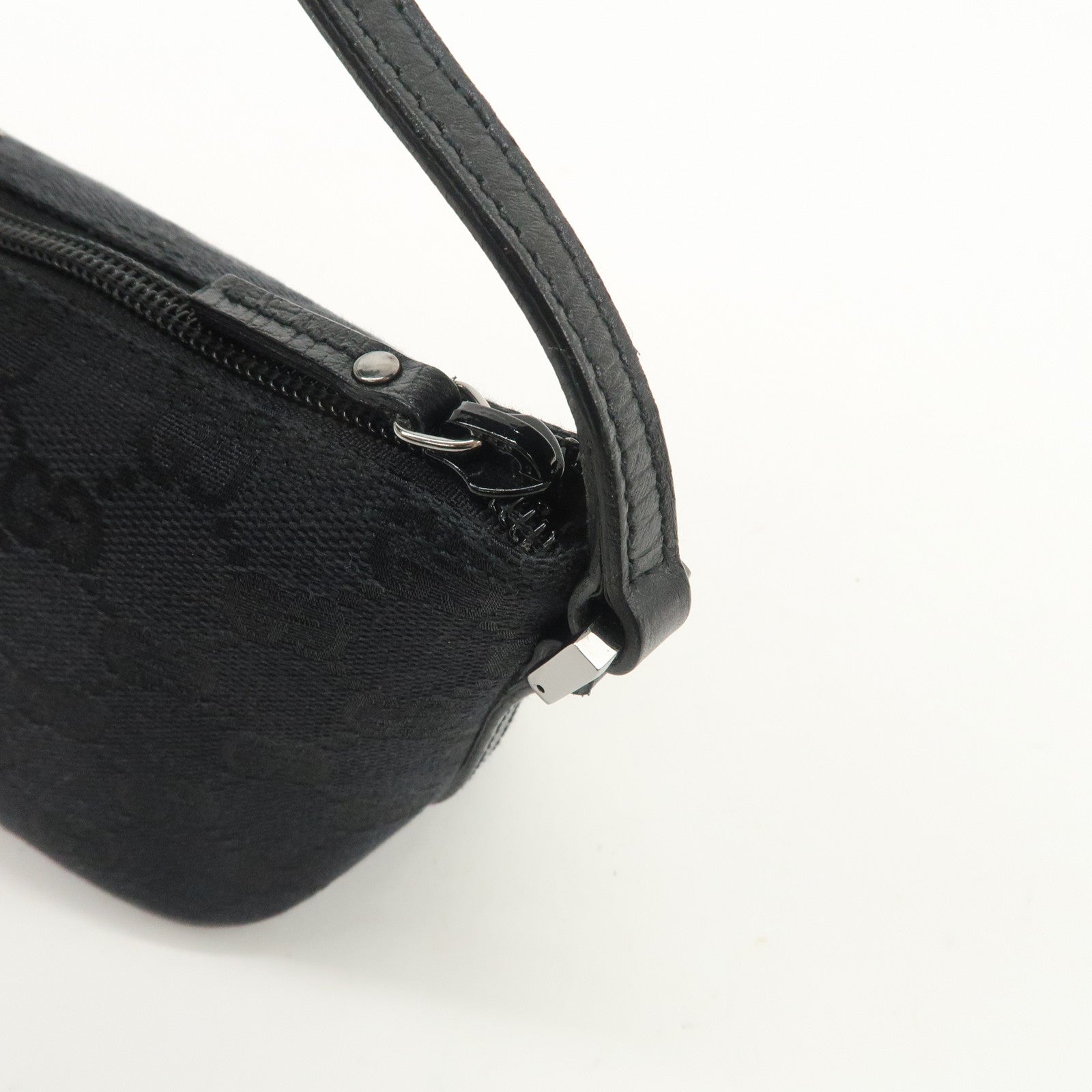 GUCCI Boat Bag GG Canvas Leather Hand Bag Black 07198 Used