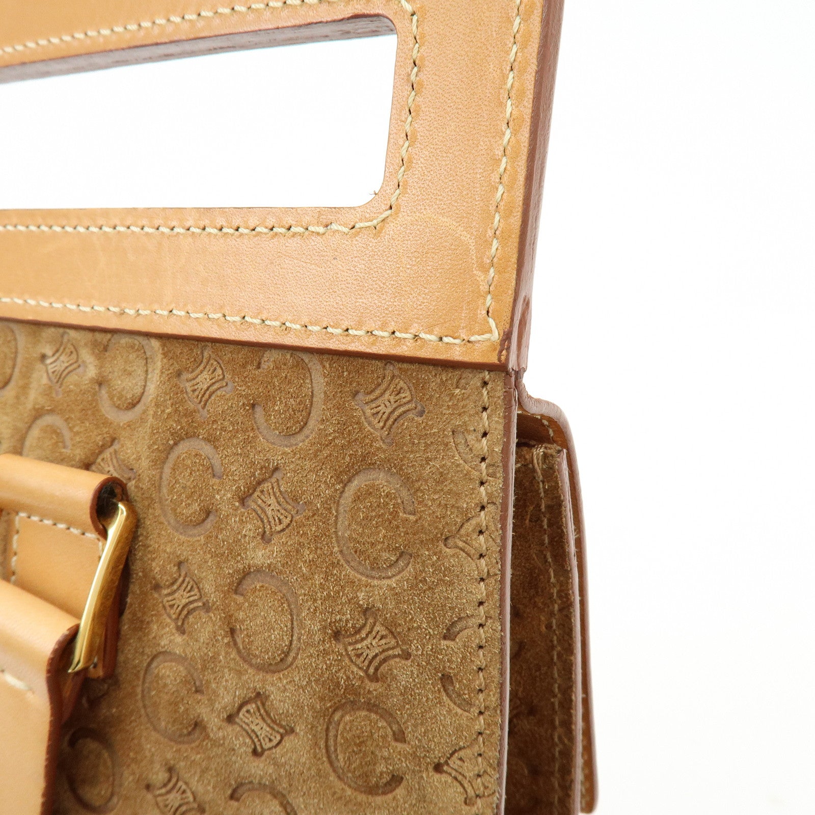 CELINE C Macadam Suede Leather Shoulder Bag Crossbody Bag Brown