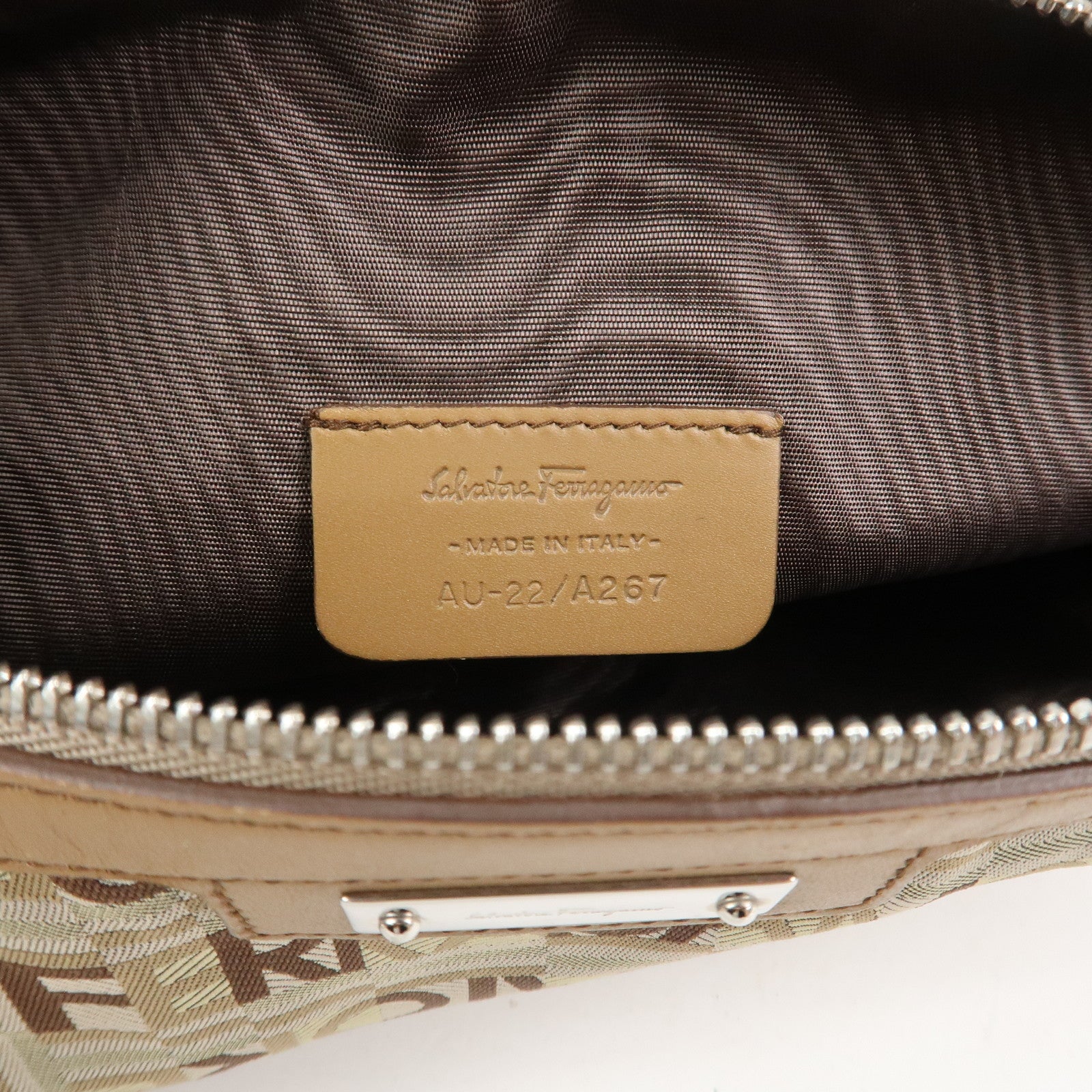 Ferragamo Logo Canvas Leather Hand Bag Shoulder Bag Beige Brown