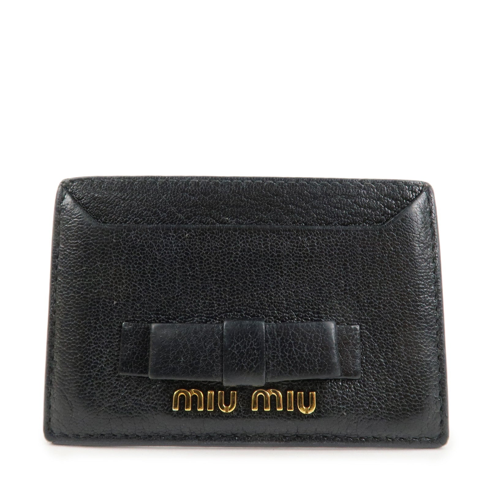MIU MIU Leather Ribbon Card Case Black Gold Hardware 5MC208 Used