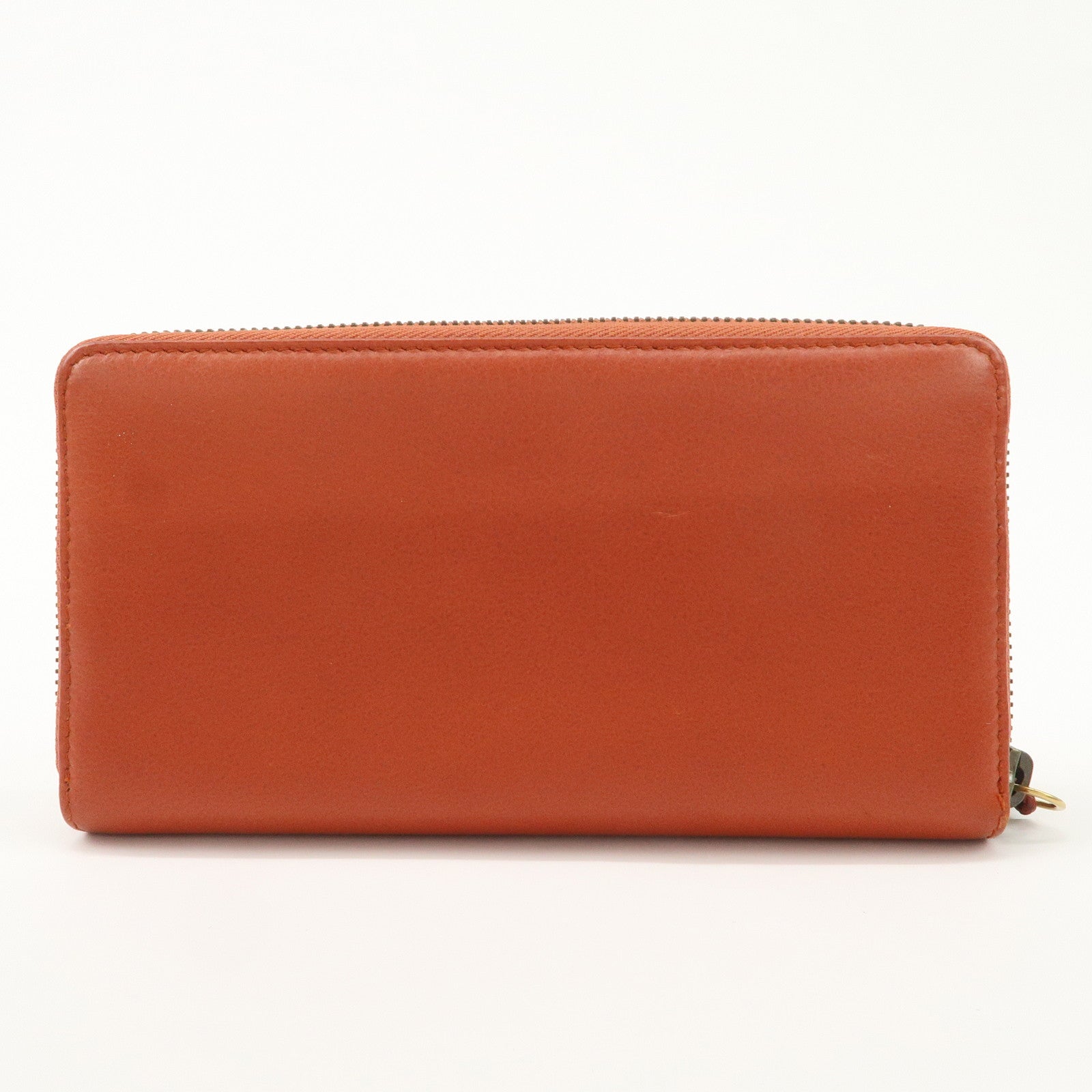 GUCCI Bamboo Leather Long Round Zippy Wallet Orange 339178 Used