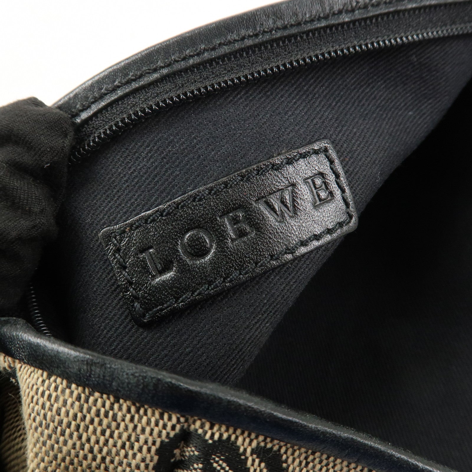 LOEWE Anagram Canvas Leather Accessory Pouch Shoulder Bag Beige