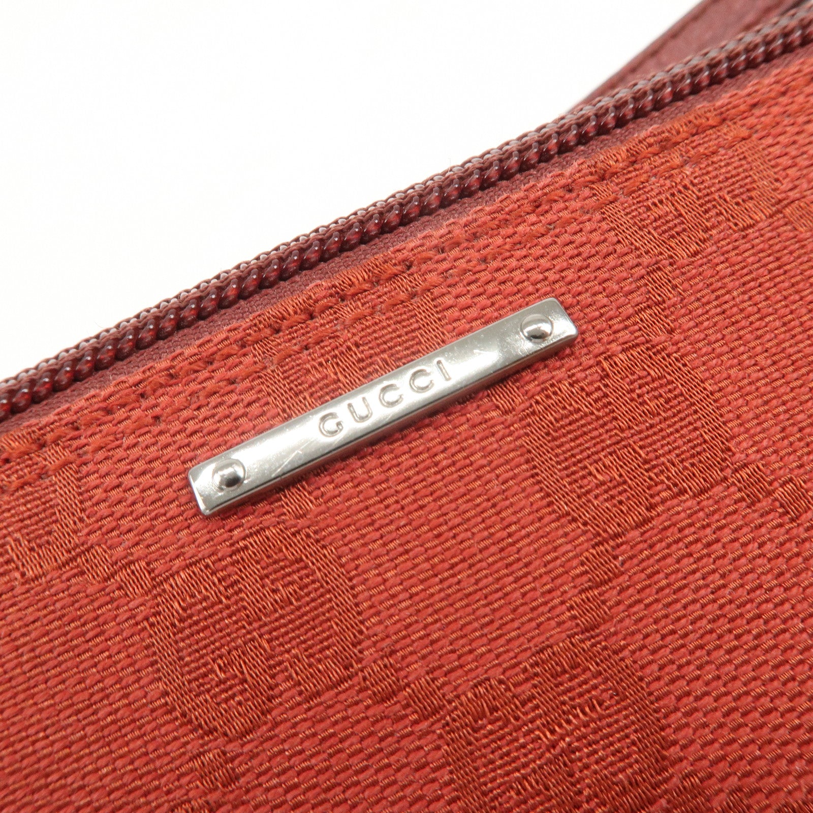 GUCCI Boat Bag GG Canvas Leather Accessory Poach Hand Bag Red 07198