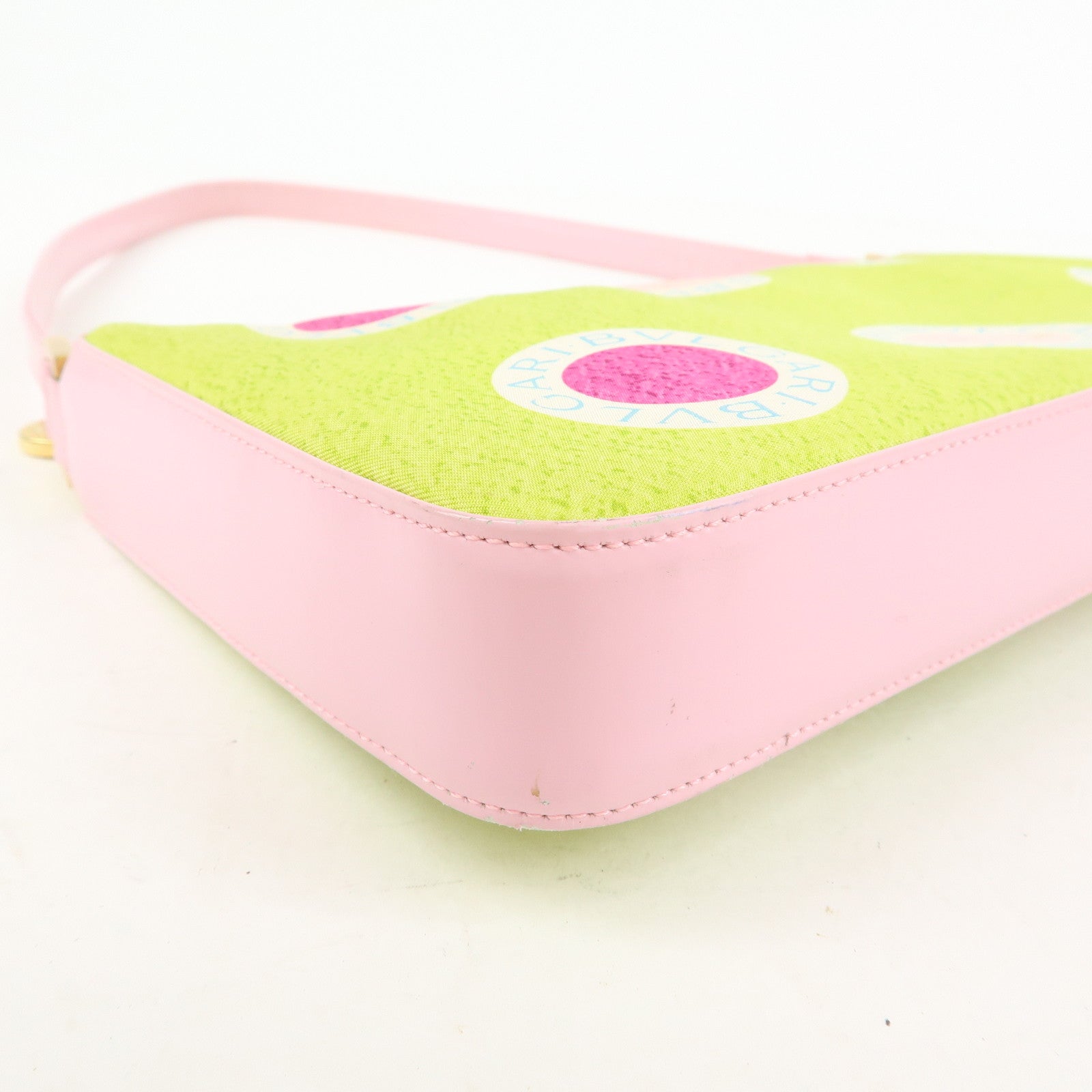 BVLGARI Nylon Leather Shoulder Bag Hand Bag Light Pink Light Green