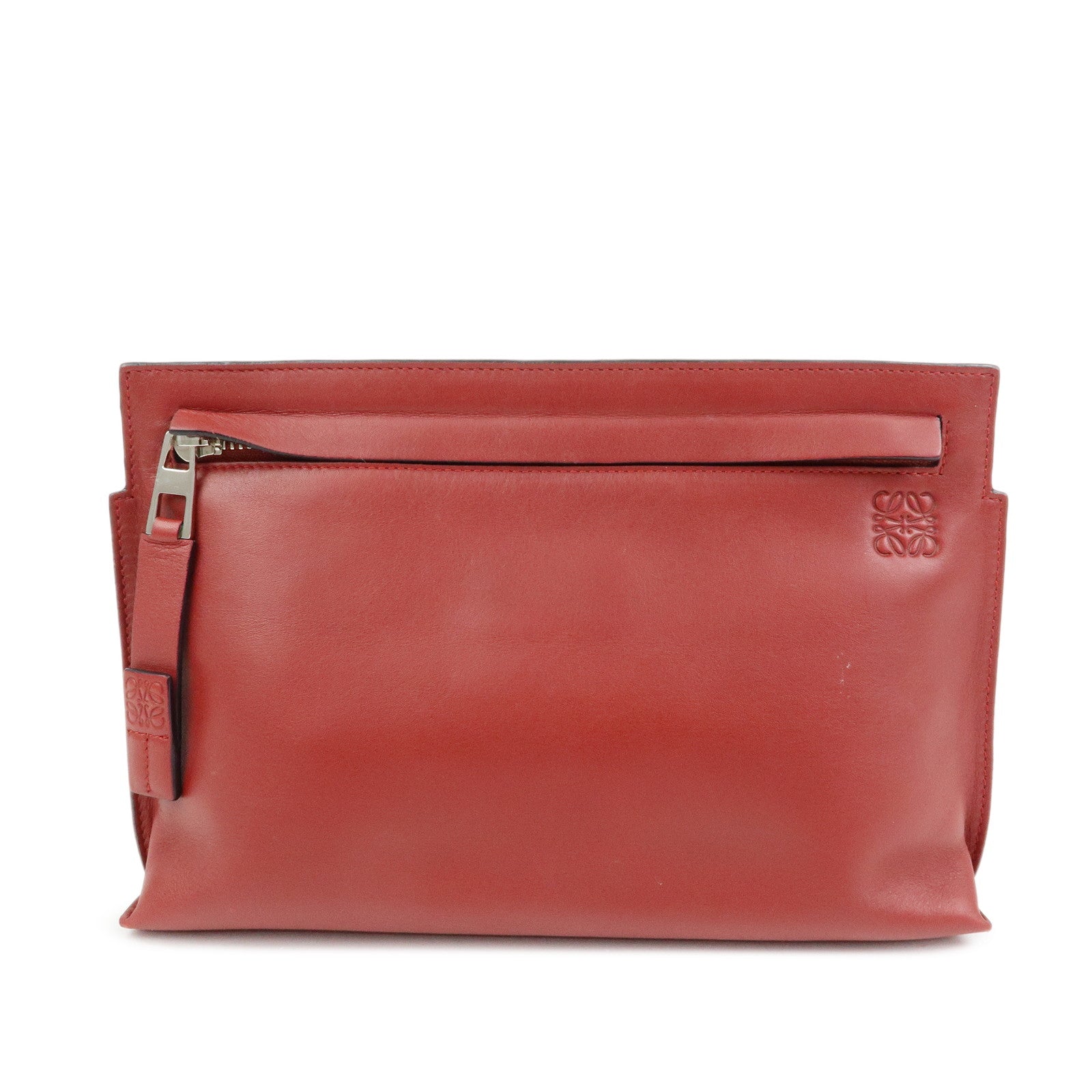LOEWE Anagram Leather Pouch Clutch Bag Bordeaux Red
