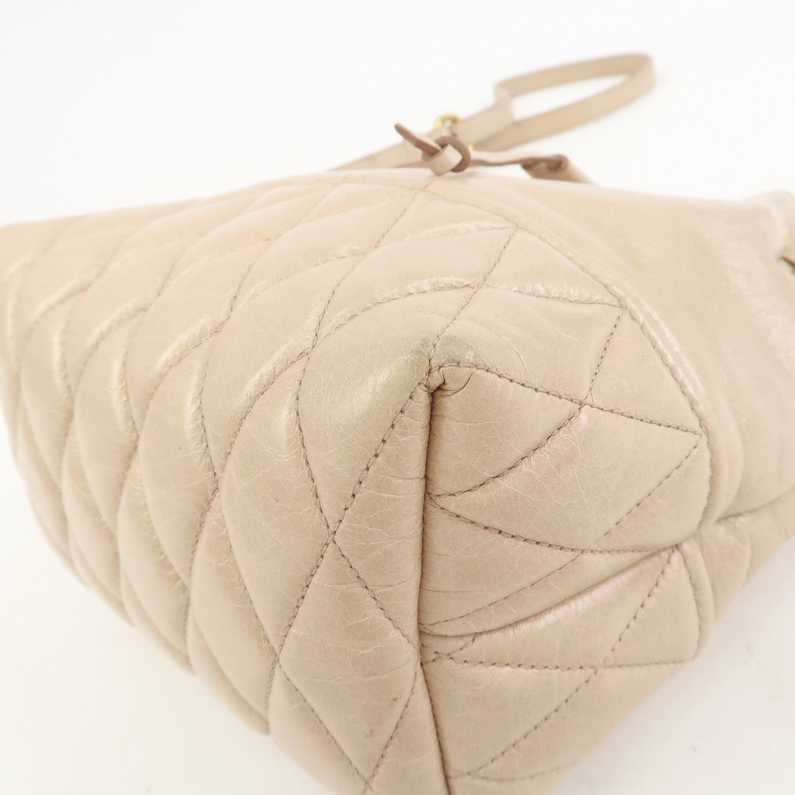 MIU MIU Logo Leather Drawstring Shoulder Bag Crossbody Bag Beige