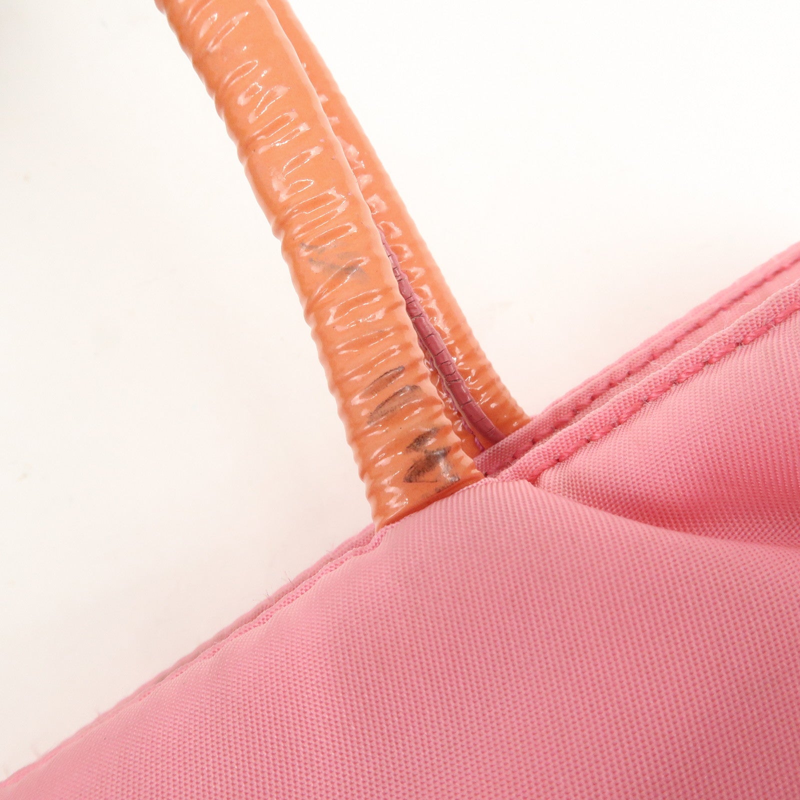 PRADA Triangle Logo Nylon Patent Leather Tote Bag Shoulder Bag Pink