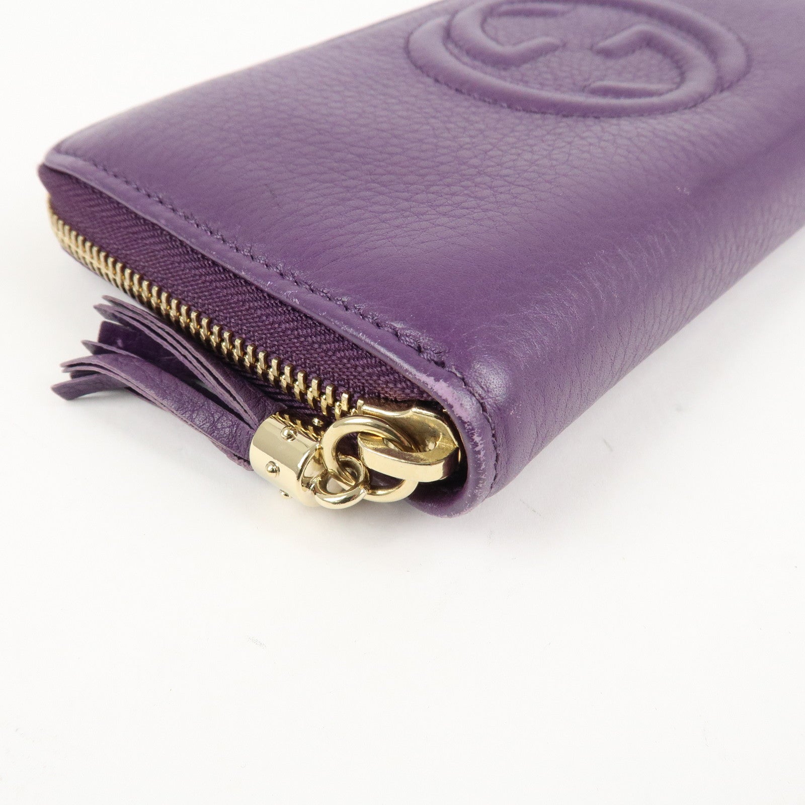 GUCCI SOHO Leather Zip Around Long Wallet Purple Used