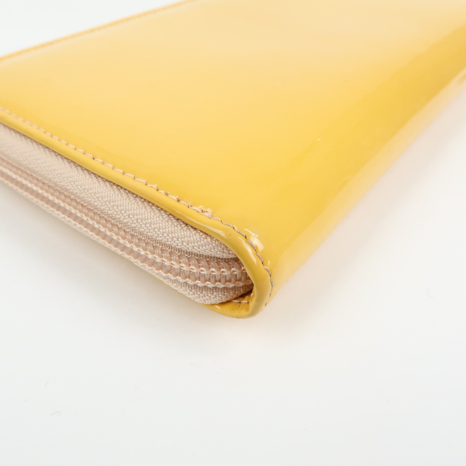 CHANEL Makeup COCO Mark Patent Leather Long Wallet Yellow