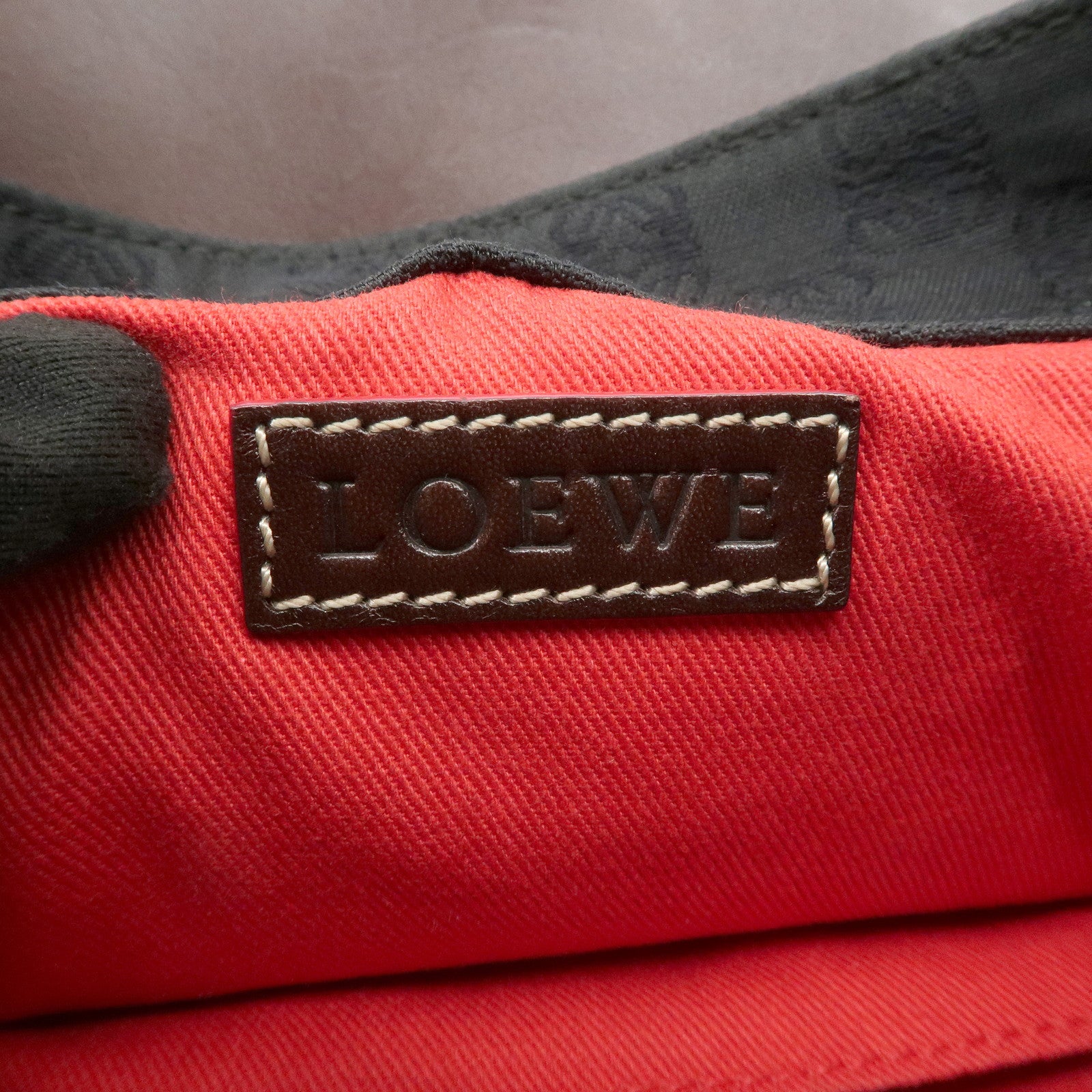 LOEWE Anagram Leather Canvas Chain Shoulder Bag Black Brown