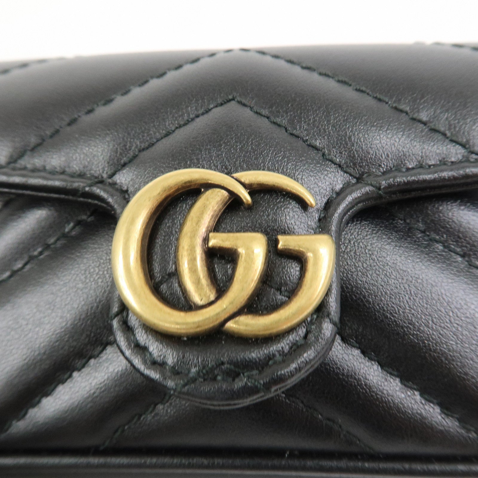 GUCCI GG Marmont Leather Chain Hand Bag Black 575161