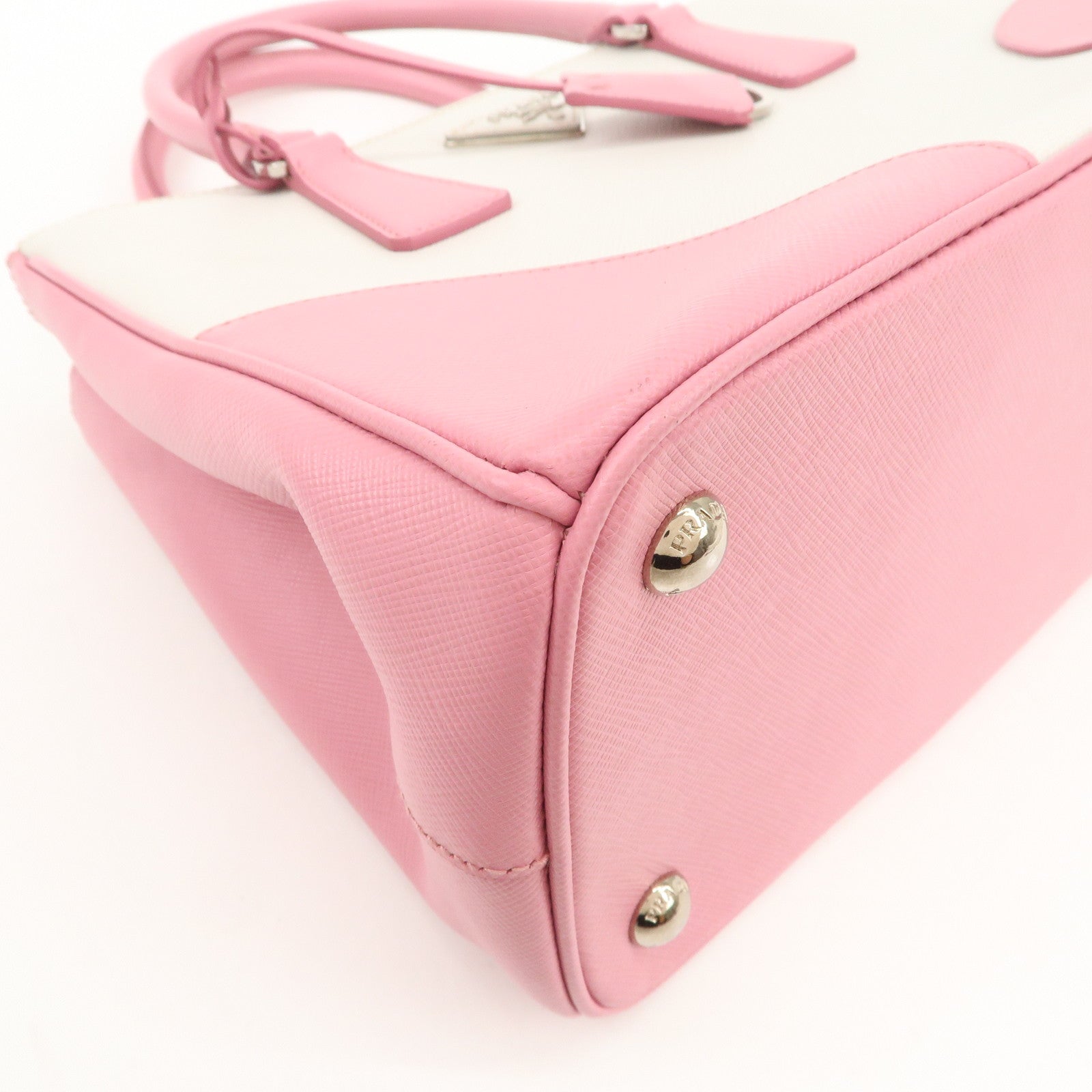 PRADA CITY CALF Triangle Logo Saffiano Leather 2Way Bag Pink B2863K