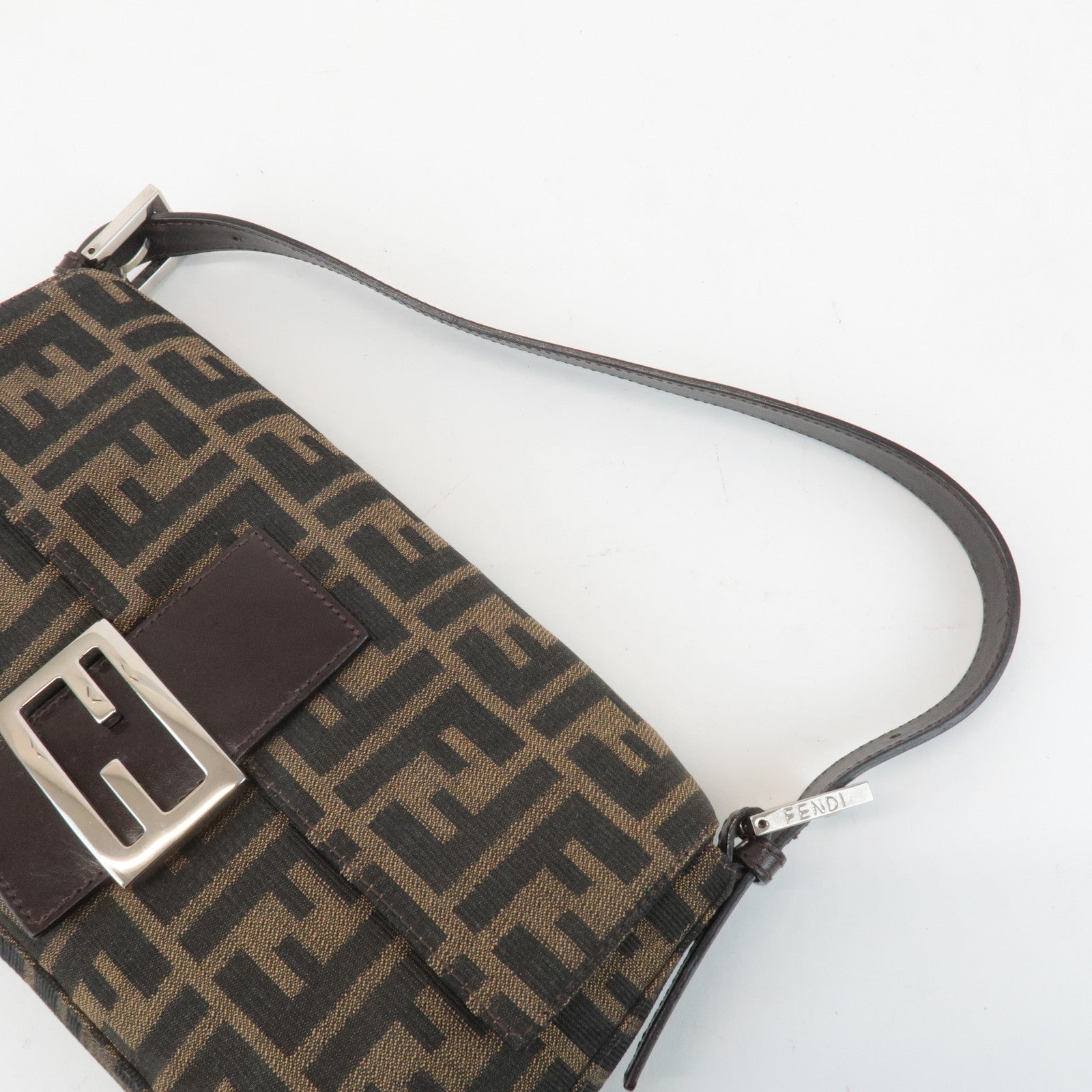 FENDI Zucca Mamma Baguette Canvas Shoulder Bag 26424 Brown Black Used