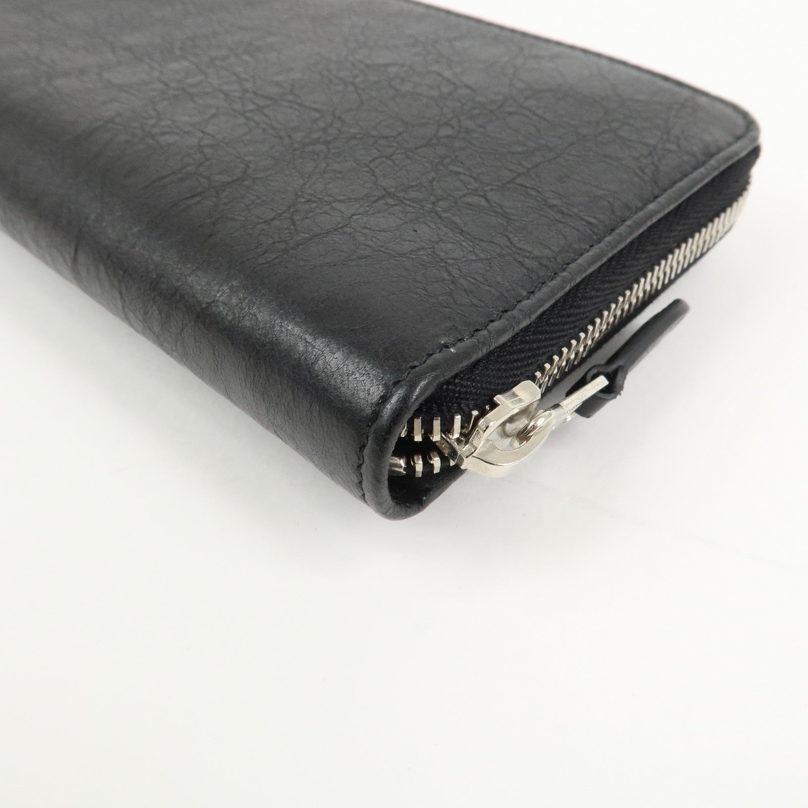BALENCIAGA Giant Continental Leather Round Zippy Long Wallet Black