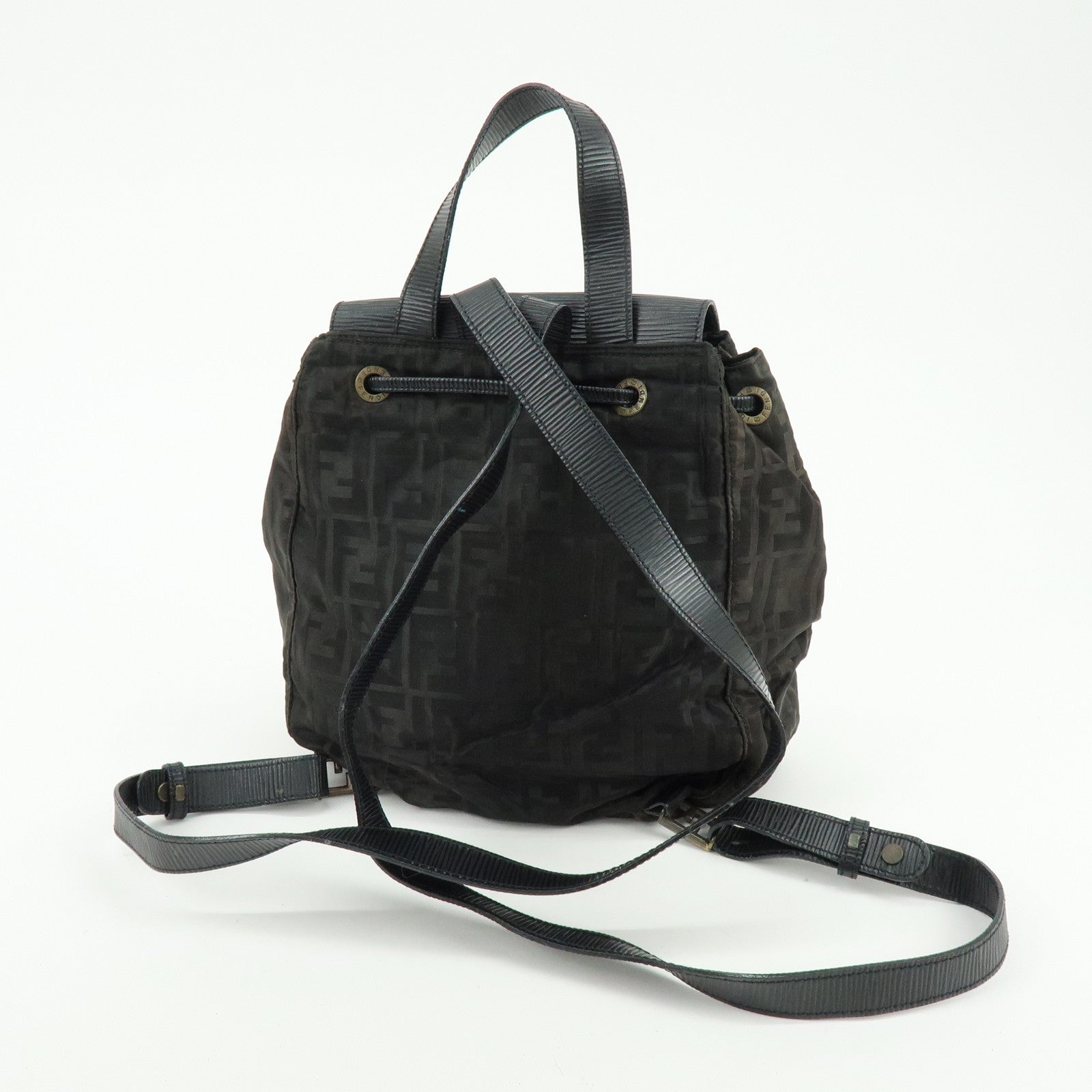 FENDI Logo Zucca Nylon Leather Backpack Rucksack Black