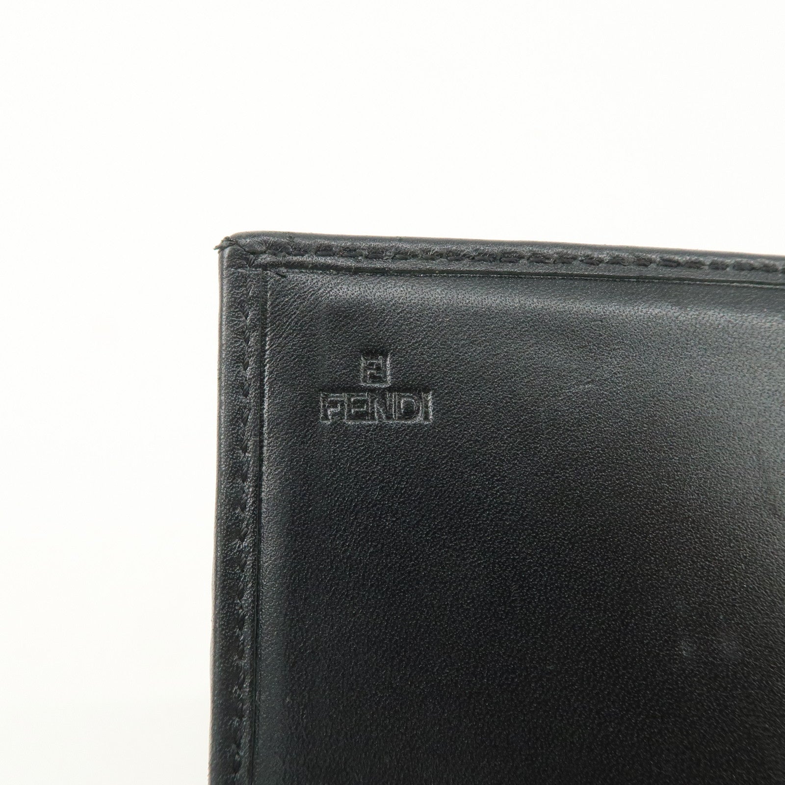 FENDI Zucchino Canvas Leather Bi-fold Long Wallet Black 8M0000 Used