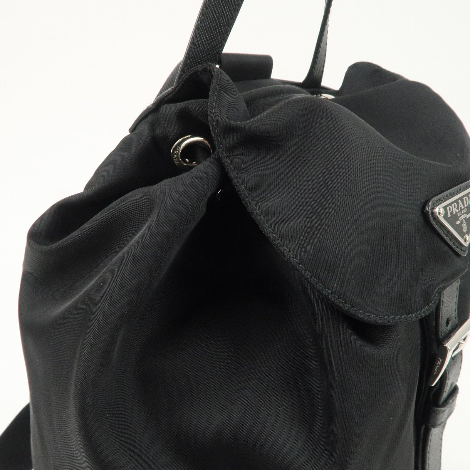 PRADA Triangle Logo Nylon Leather Backpack Rucksack Black 1BZ032