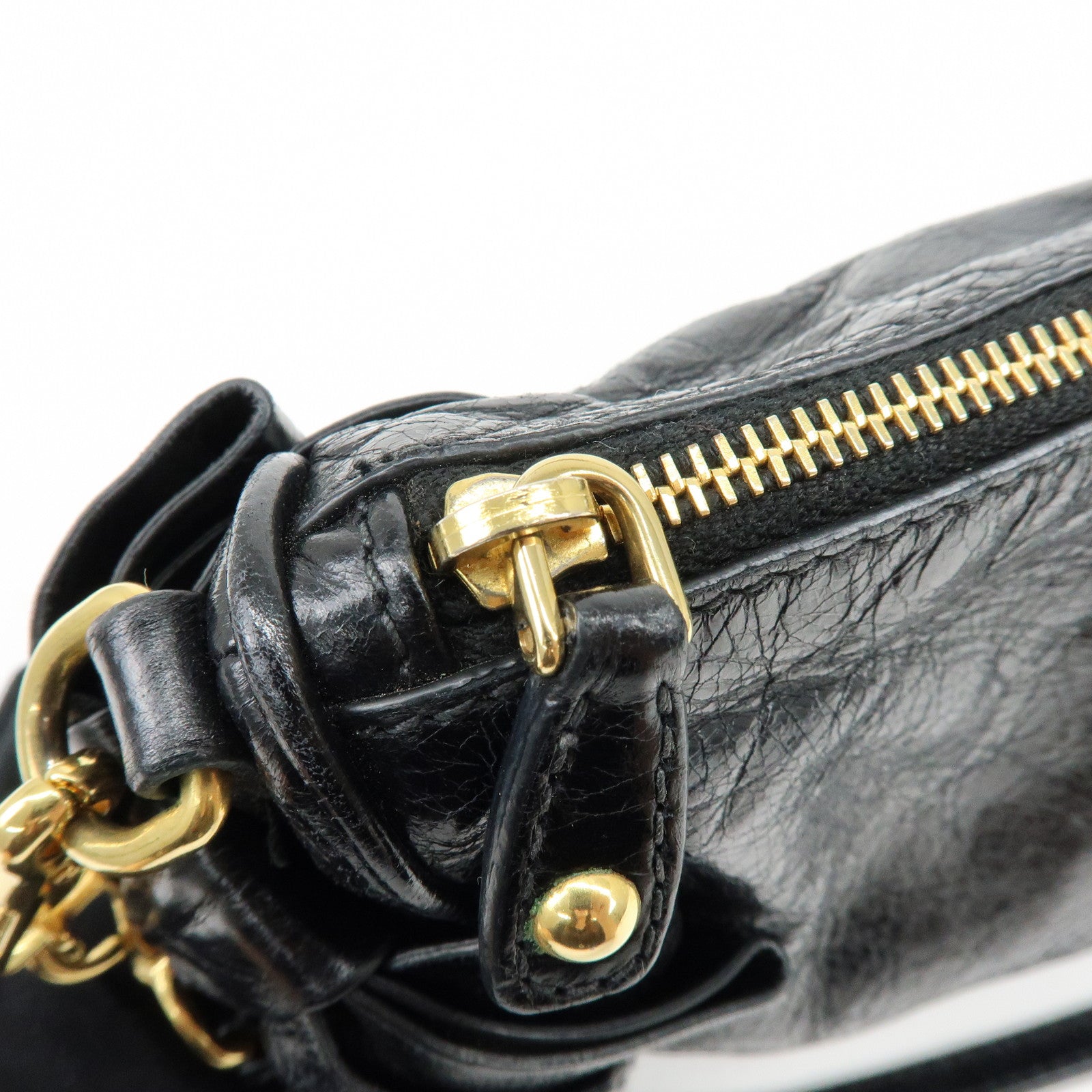 MIU MIU Leather Side Ribbon Mini Shoulder Bag Hand Bag Black 5N1557