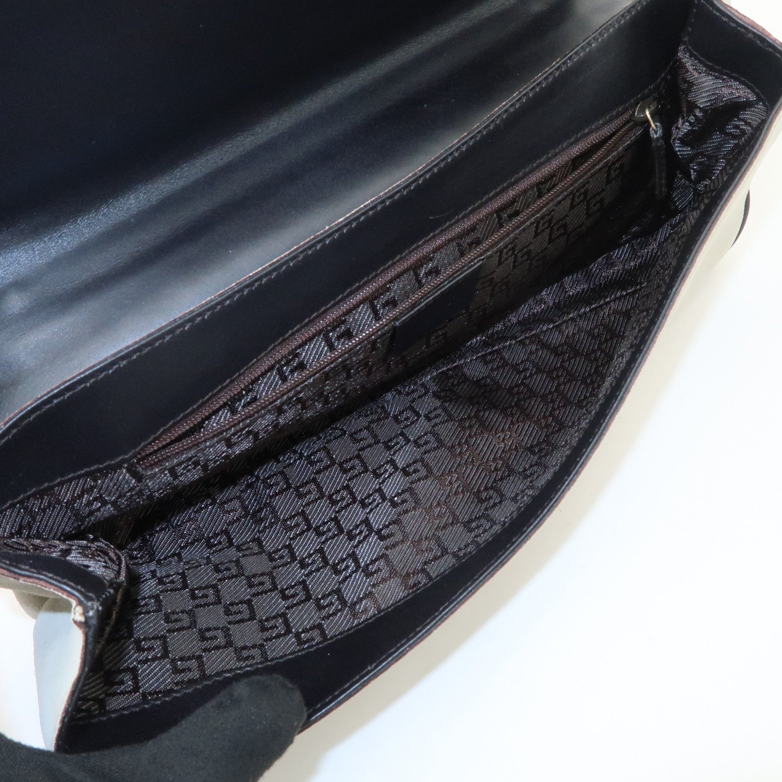 GUCCI Bamboo Suede Shoulder Bag Hand Bag Light Gray 001.4047