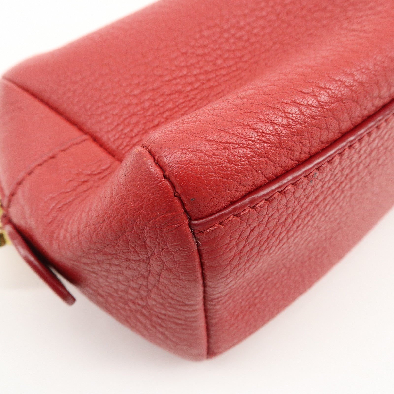 PRADA Logo Leather Pouch Cosmetic Pouch Red