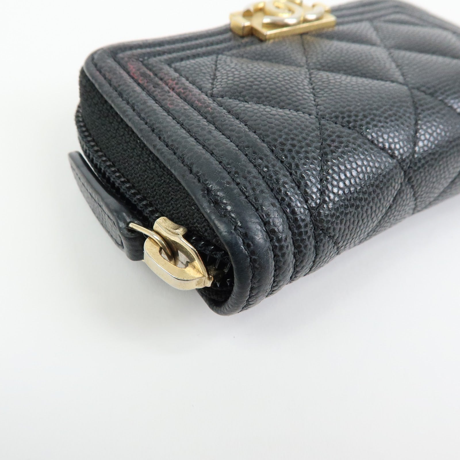 CHANEL Boy Chanel Matelasse Caviarskin Compact Wallet Black A80602