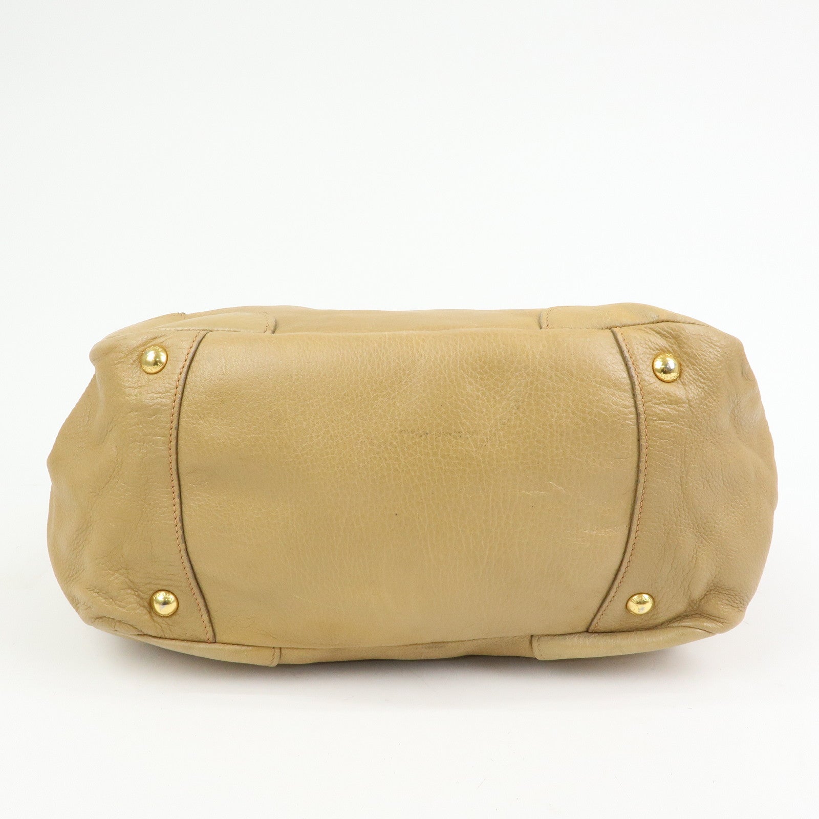 PRADA Calf Leather 2Way Bag Hand Bag Shoulder Bag Beige