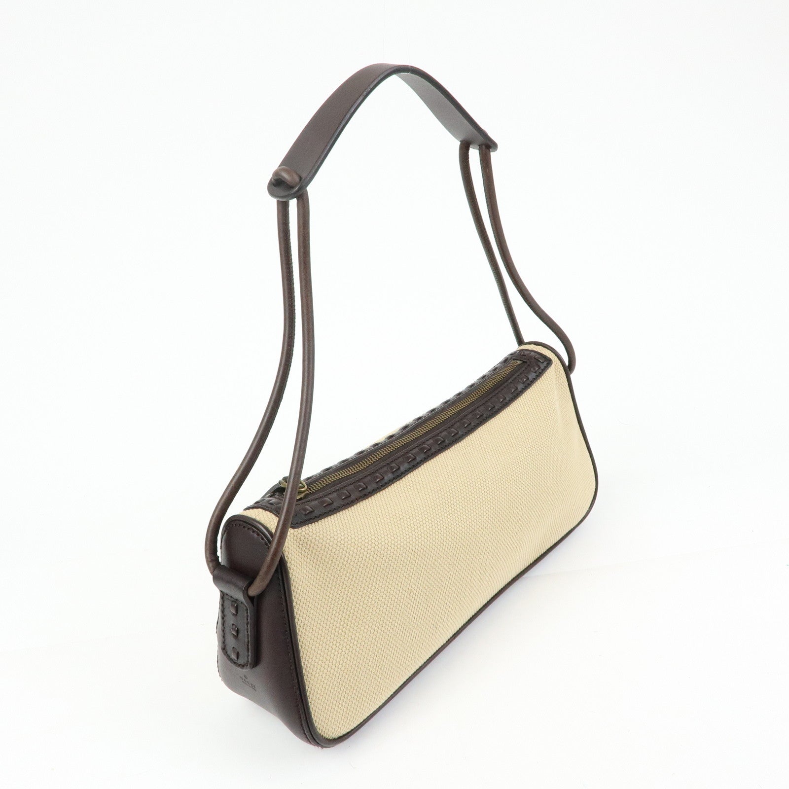 GUCCI Canvas Leather Shoulder Bag Hand Bag Beige Brown 106383