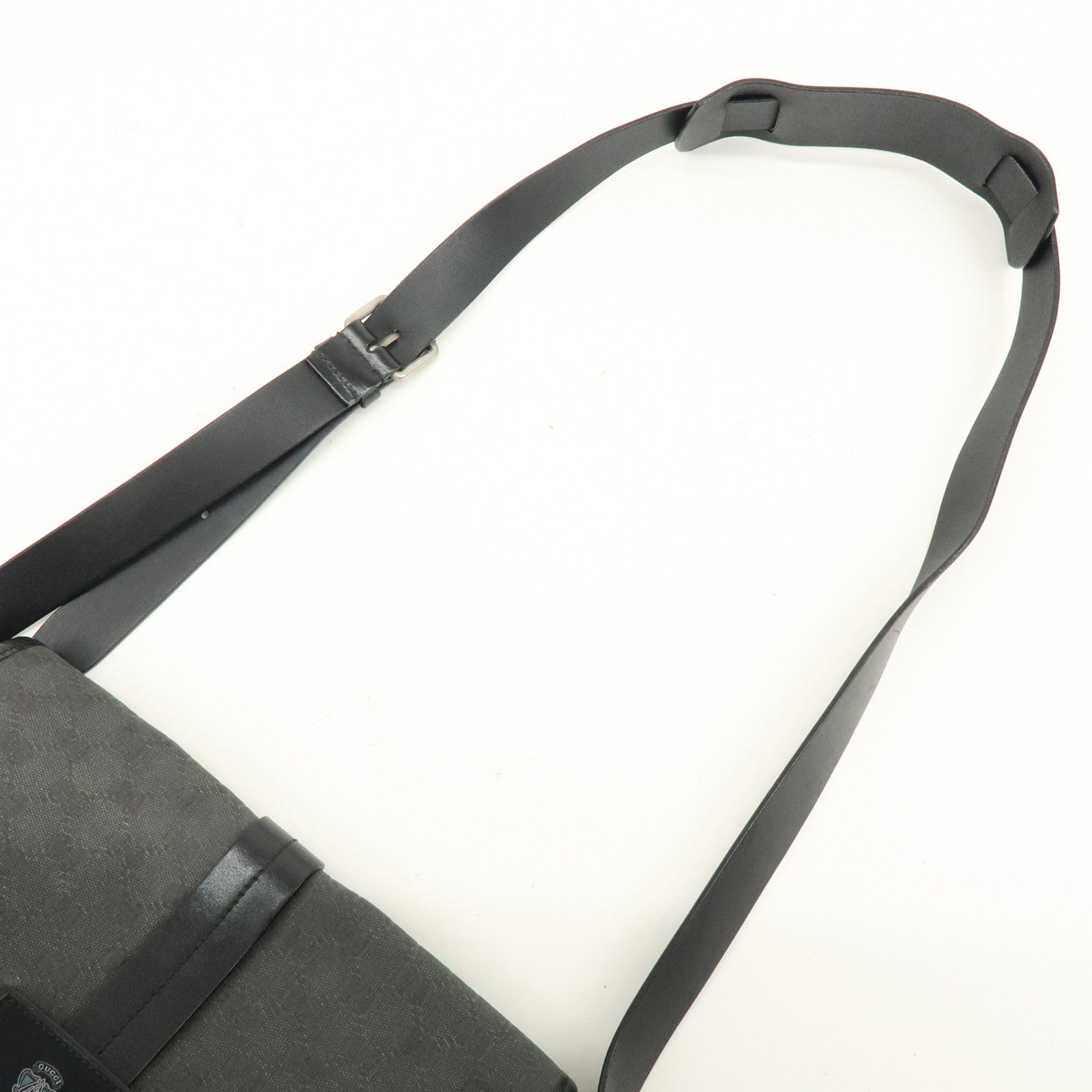 GUCCI Crest GG Canvas Leather Shoulder Bag Grey Black 223680