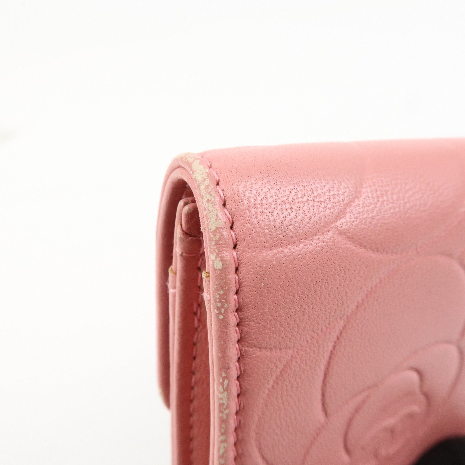 CHANEL Camellia COCO Mark Leather Card Case Card Holder Pink