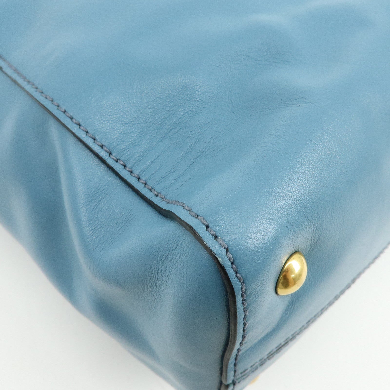 MIU MIU Soft Calf Leather Tote Bag Shoulder Hand Bag Blue R1914S