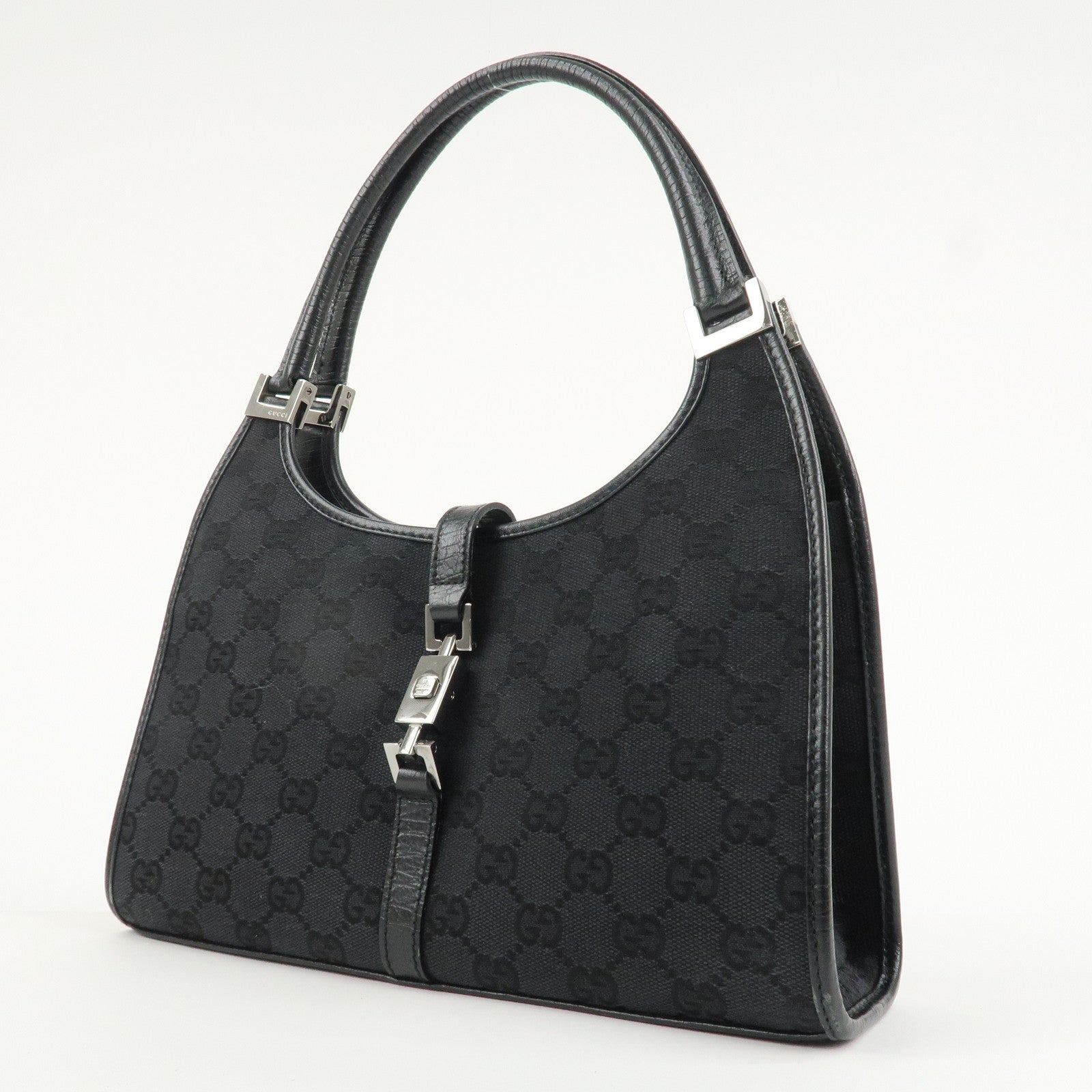 GUCCI Jackie GG Canvas Leather Shoulder Bag Hand Bag Black 01721 Used