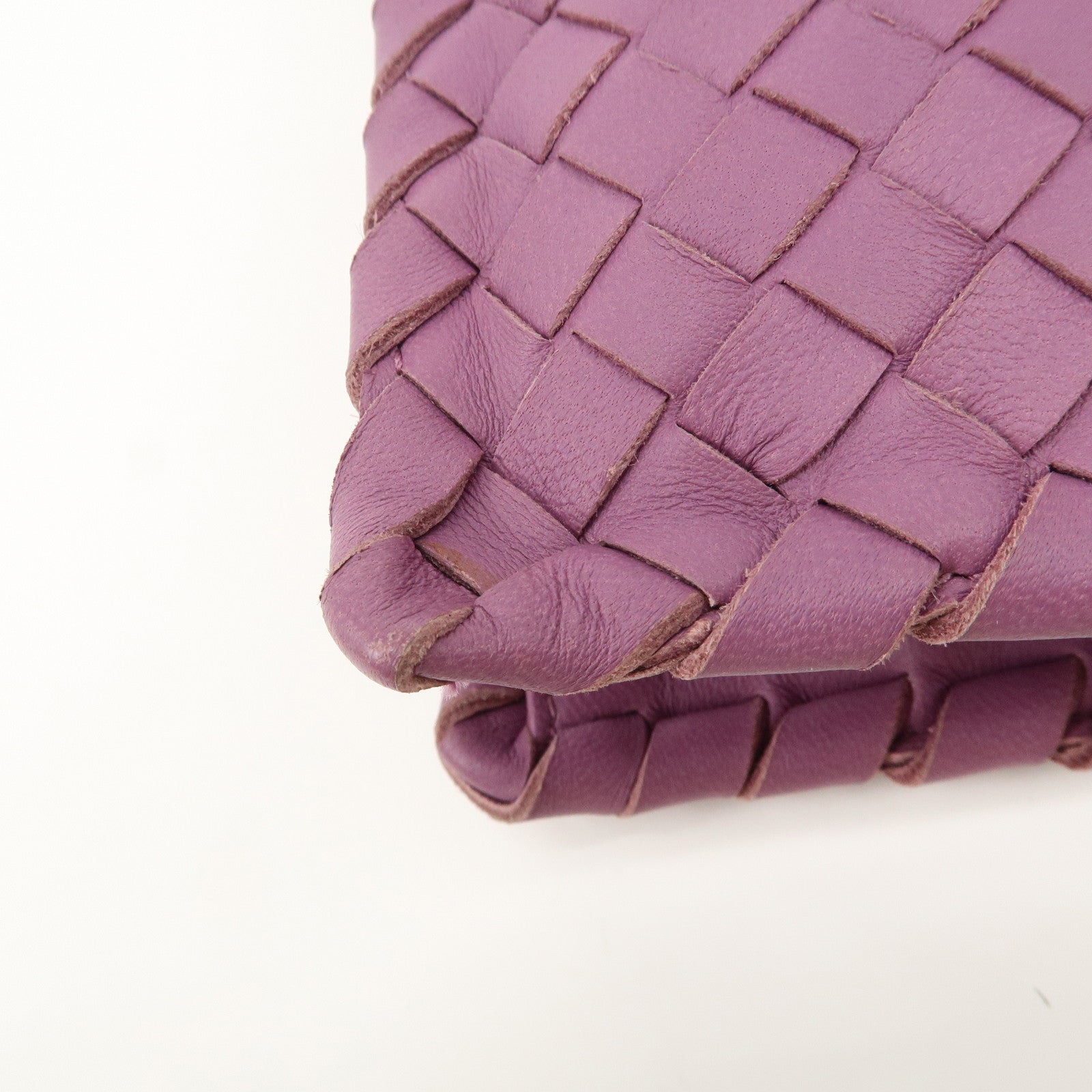 BOTTEGA VENETA Intrecciato Leather Clutch Bag Purple Used