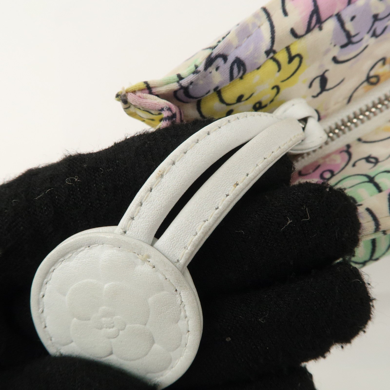 CHANEL Camellia Canvas Nylon 2Way Bag Hand Bag Flower Multicolor Used