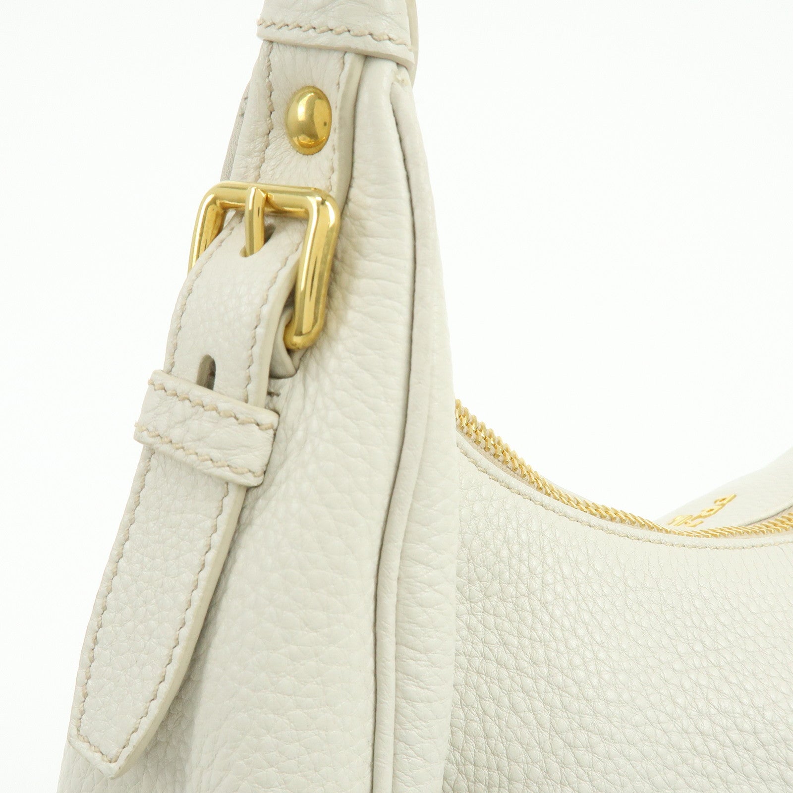 PRADA Logo Calf Leather Shoulder Bag Hand Bag White BR4311