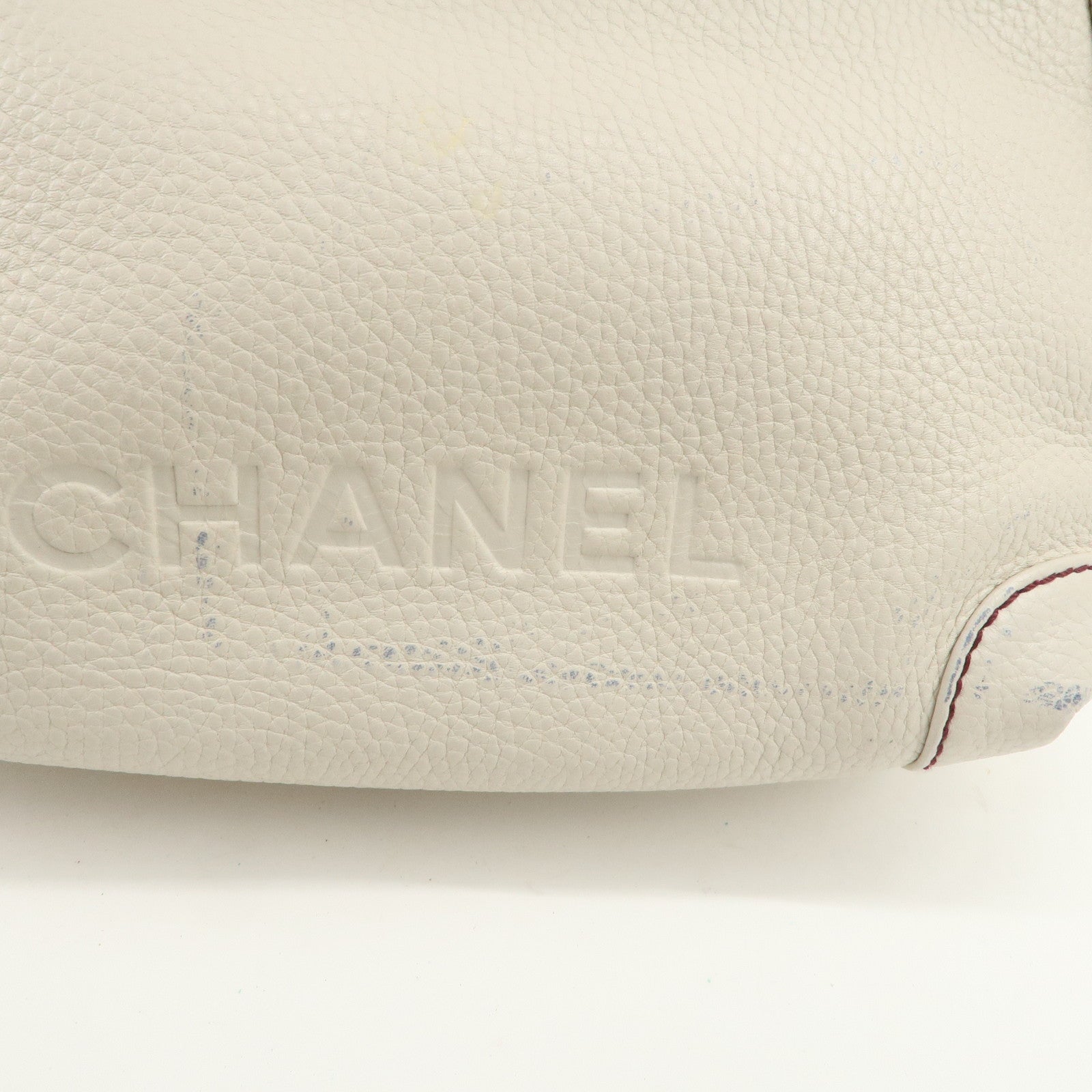 CHANEL Logo Calf Leather Fringe Tassel Shoulder Bag Hand Bag White A23055 Used