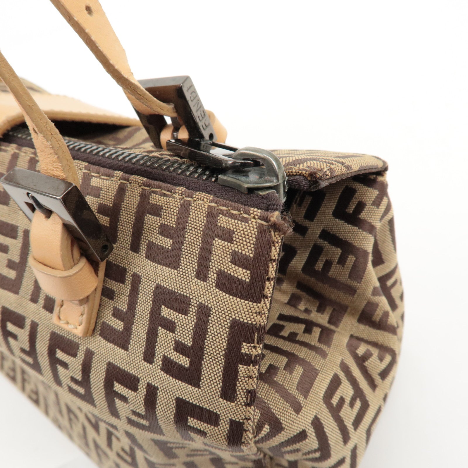 FENDI Zucchino Canvas Leather Shoulder Bag Hand Bag Brown 8BL000 Used