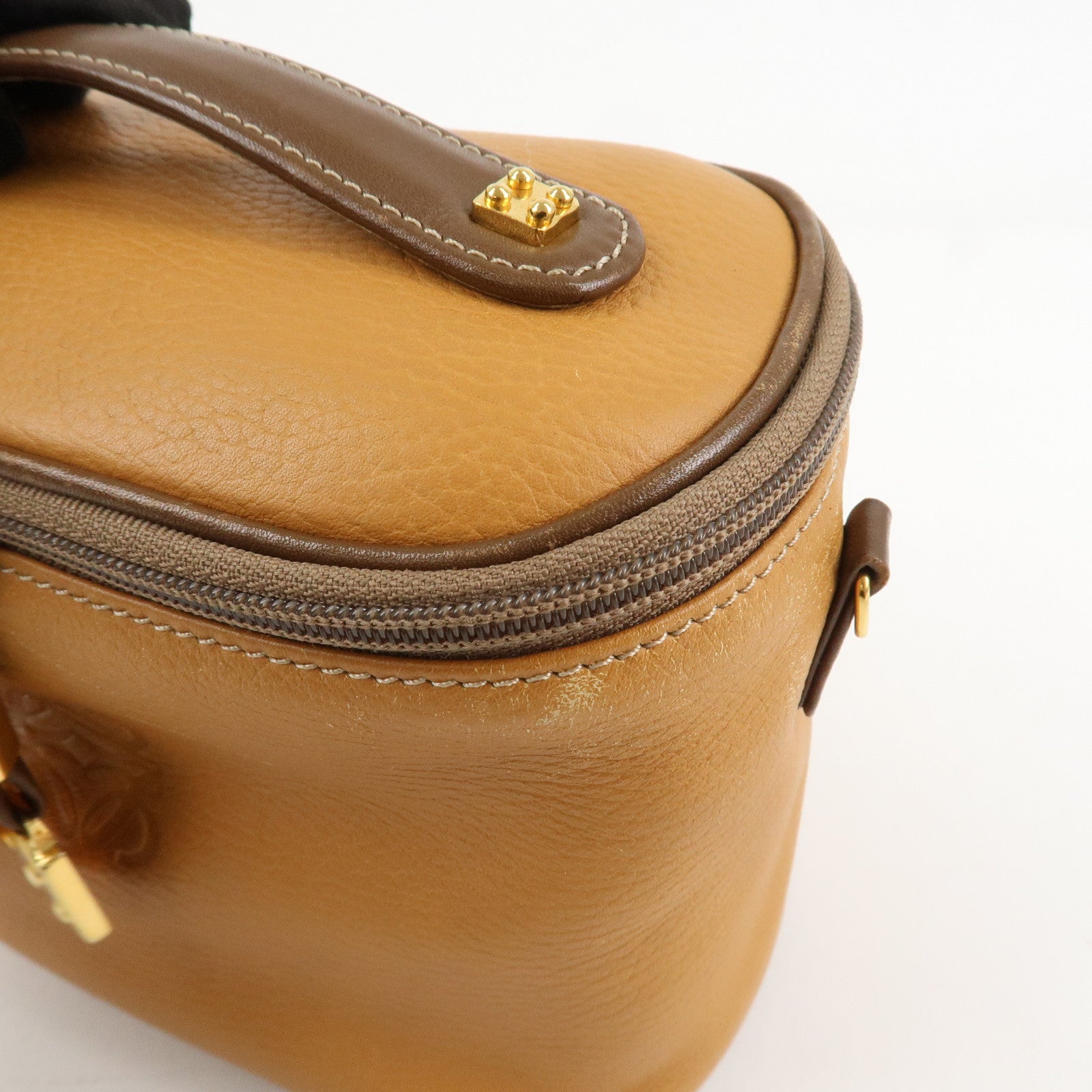 LOEWE Leather 2WAY Bag Hand Bag Shoulder Bag Brown Gold Hardware