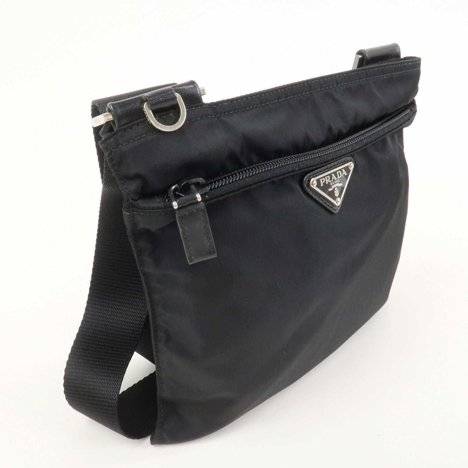 PRADA Triangle Logo Nylon Leather Shoulder Bag Crossbody Bag Black