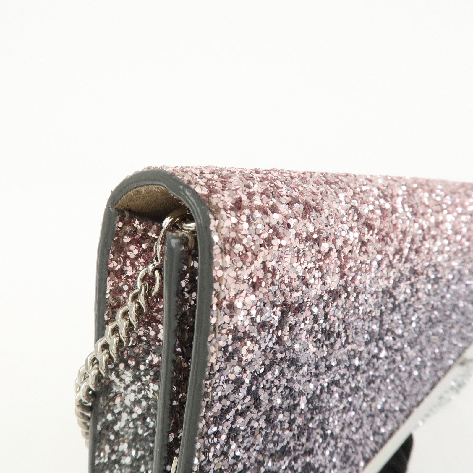 JIMMY CHOO Chain Shoulder Bag Clutch Bag Glitter Pink Gray Silver