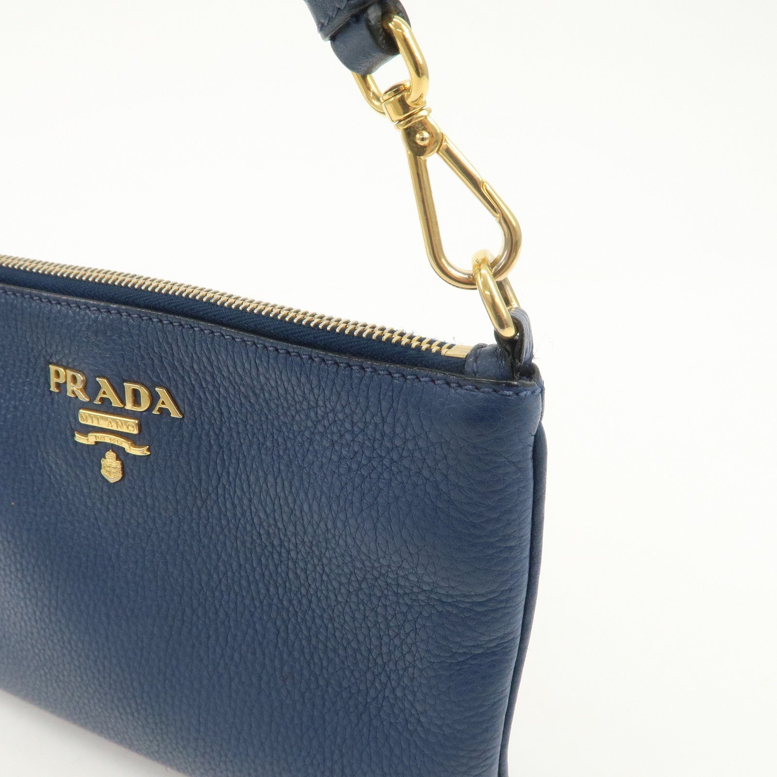 PRADA Logo Leather Shoulder Bag Crossbody Bag Blue 1BH013